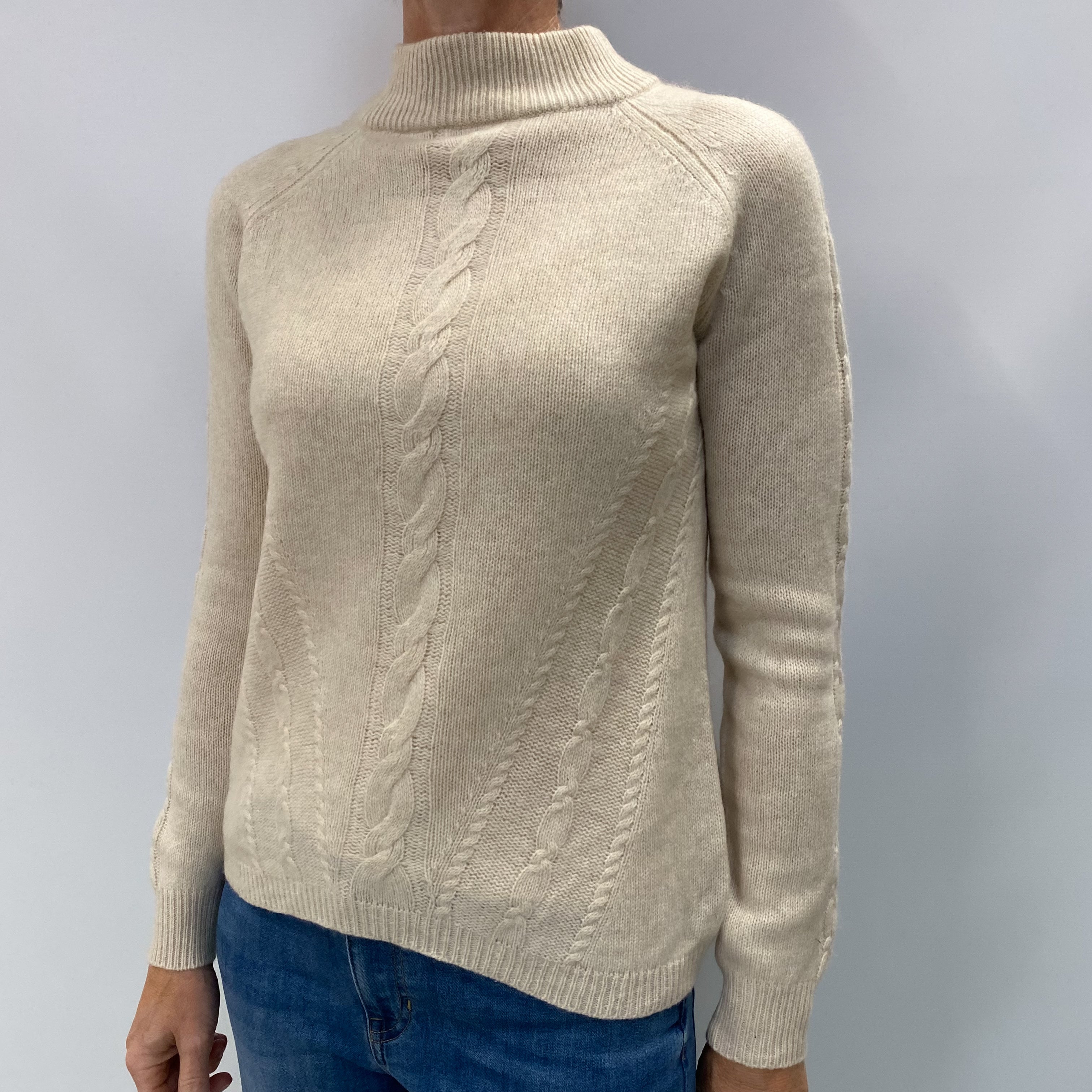 Oatmeal Beige Cashmere Turtle Neck Jumper Small