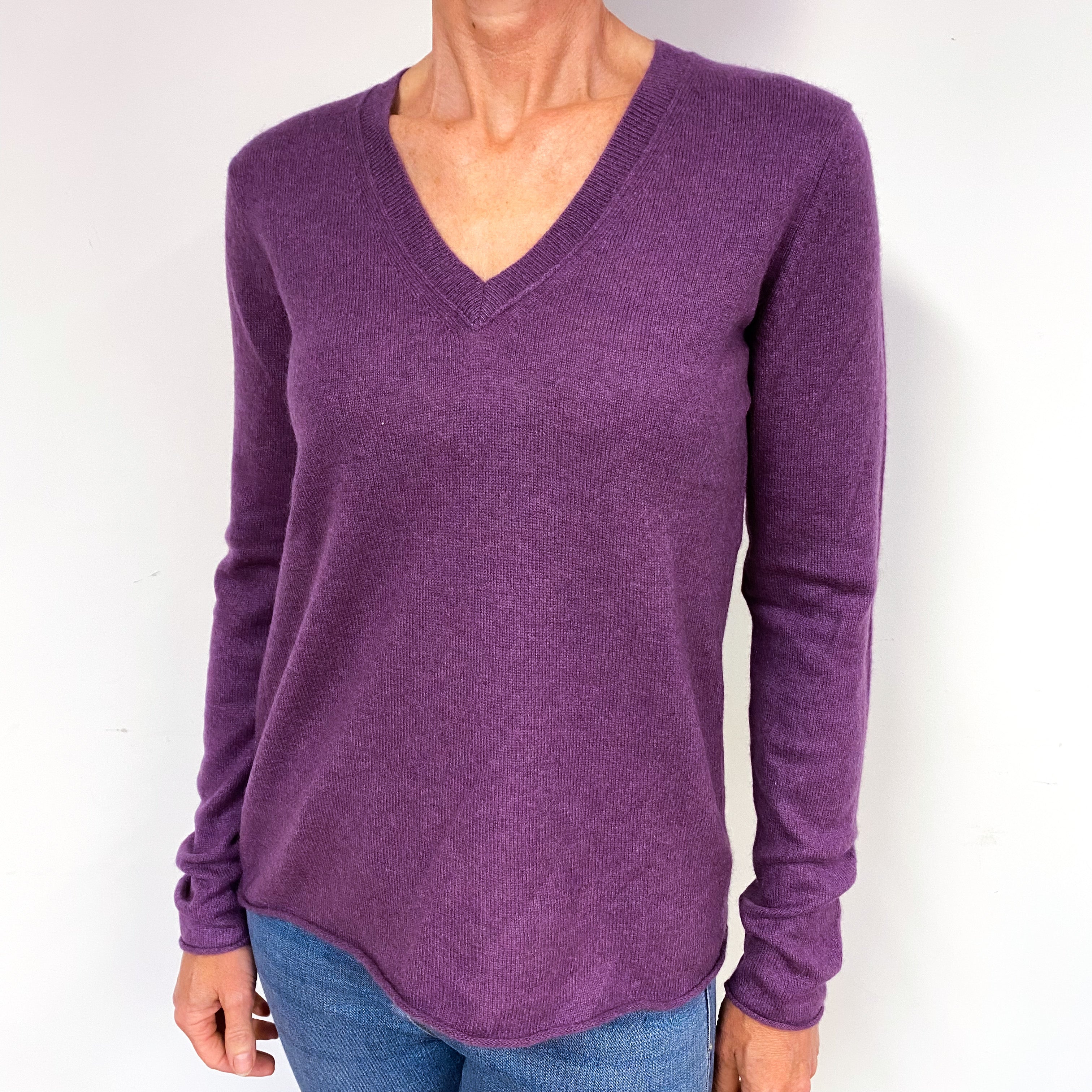 Amethyst Purple Cashmere V-Neck Jumper Medium