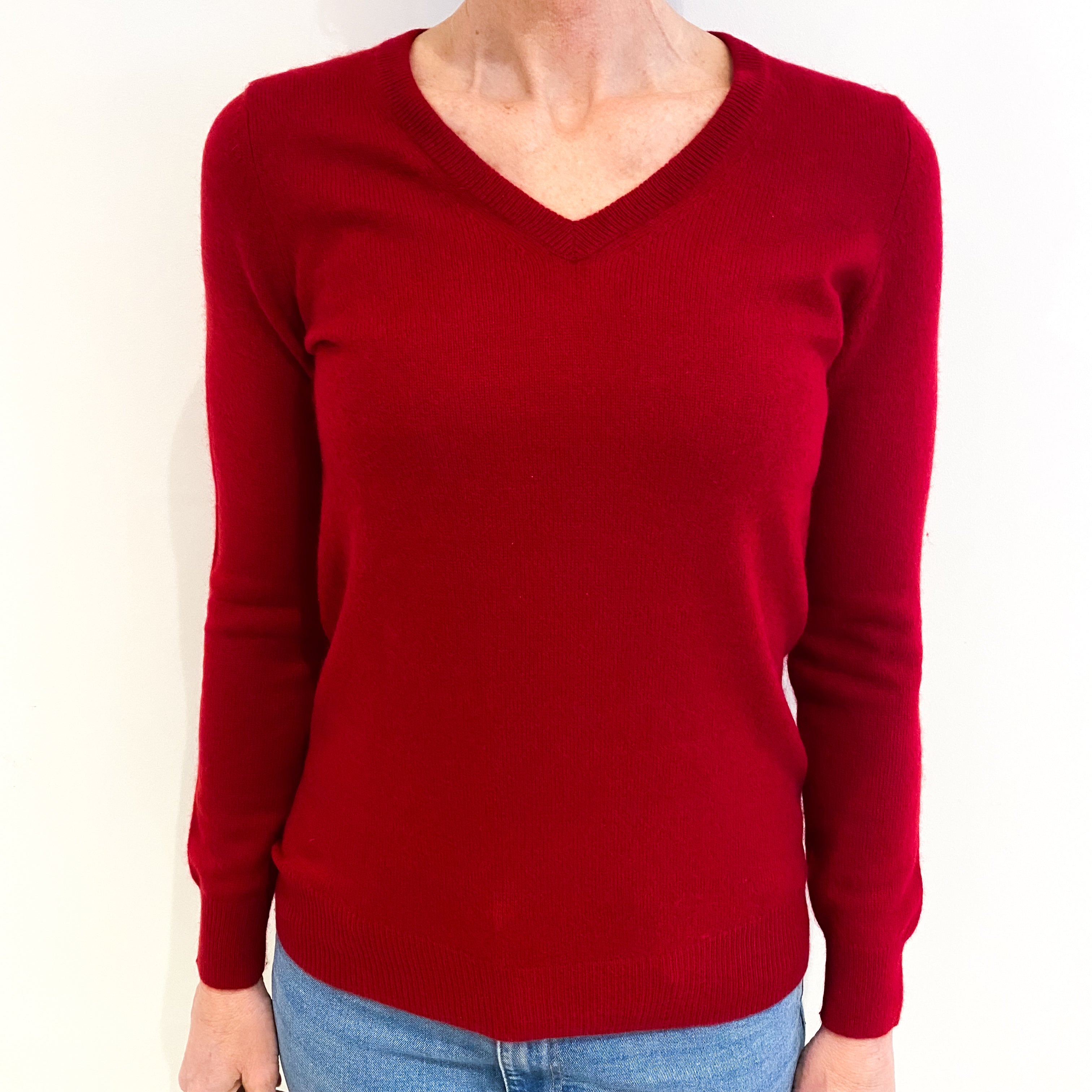 Post Box Red Cashmere V Neck Jumper Small