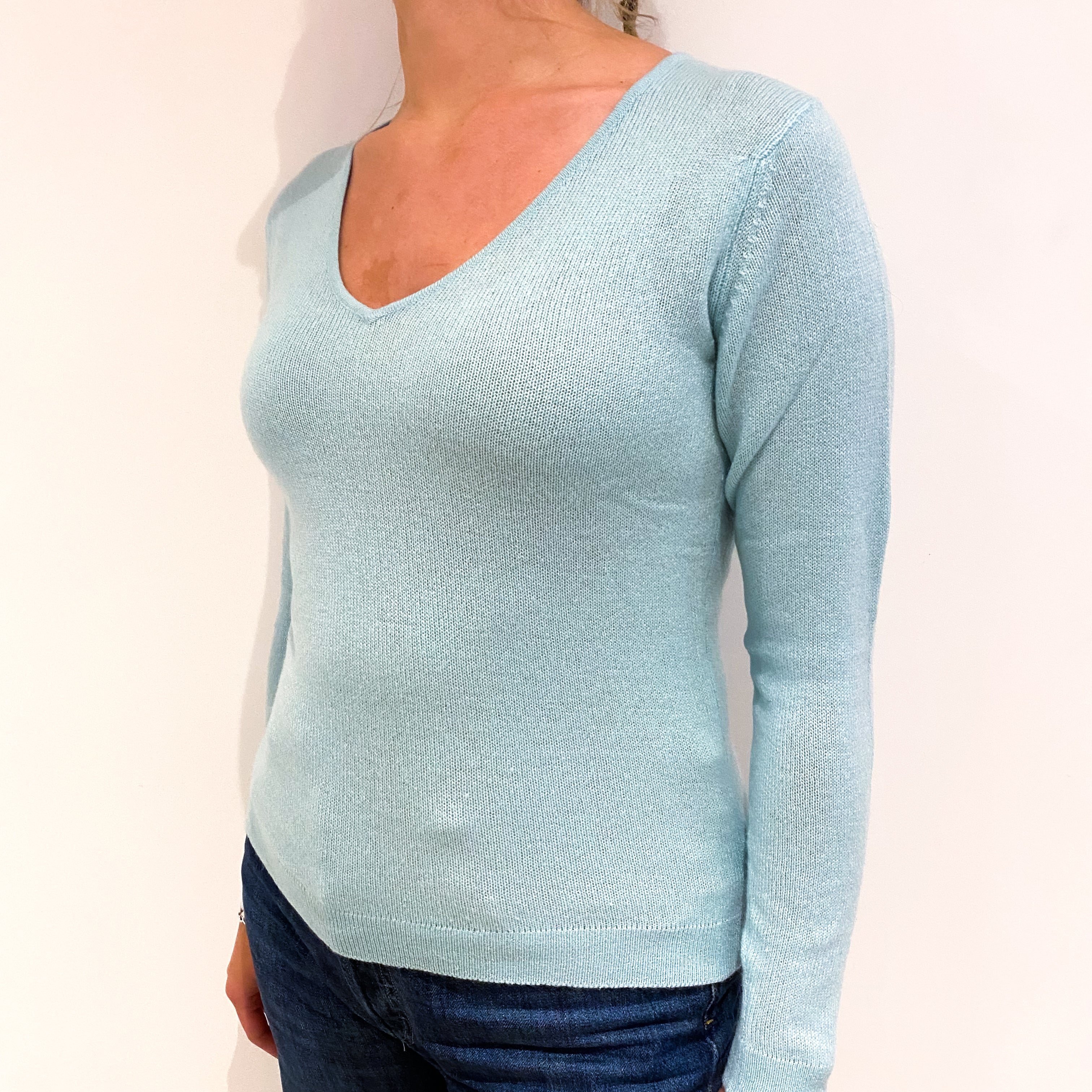 Deep Mint Lightweight Cashmere V-Neck Jumper Small