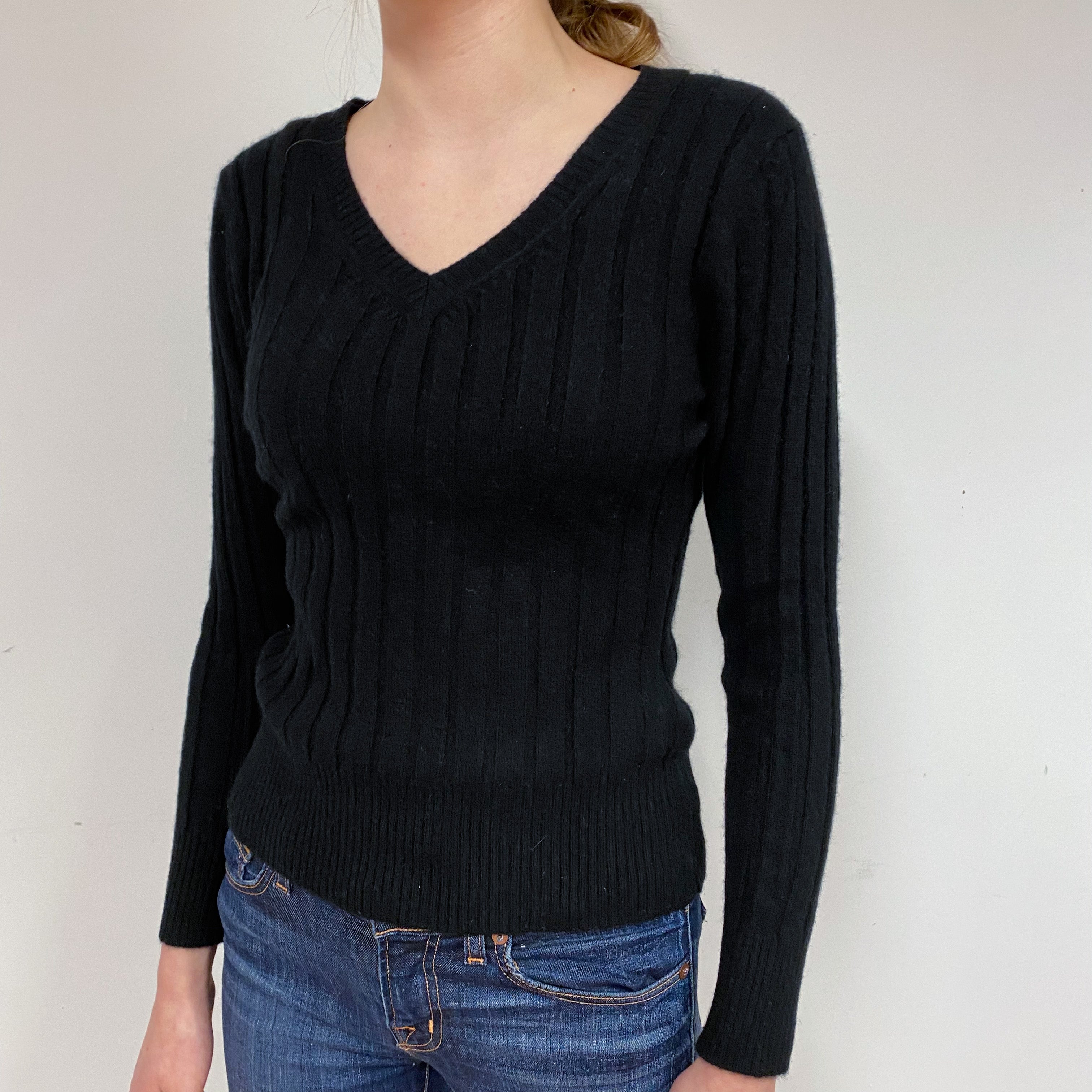 Black Cashmere V-Neck Jumper Extra Small