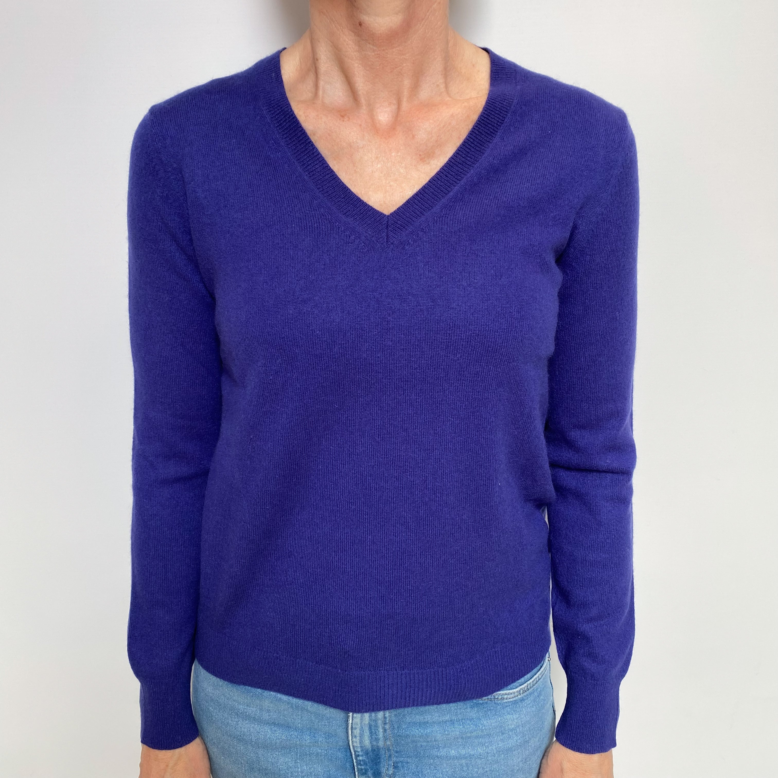 Indigo Blue Cashmere V Neck Jumper Small