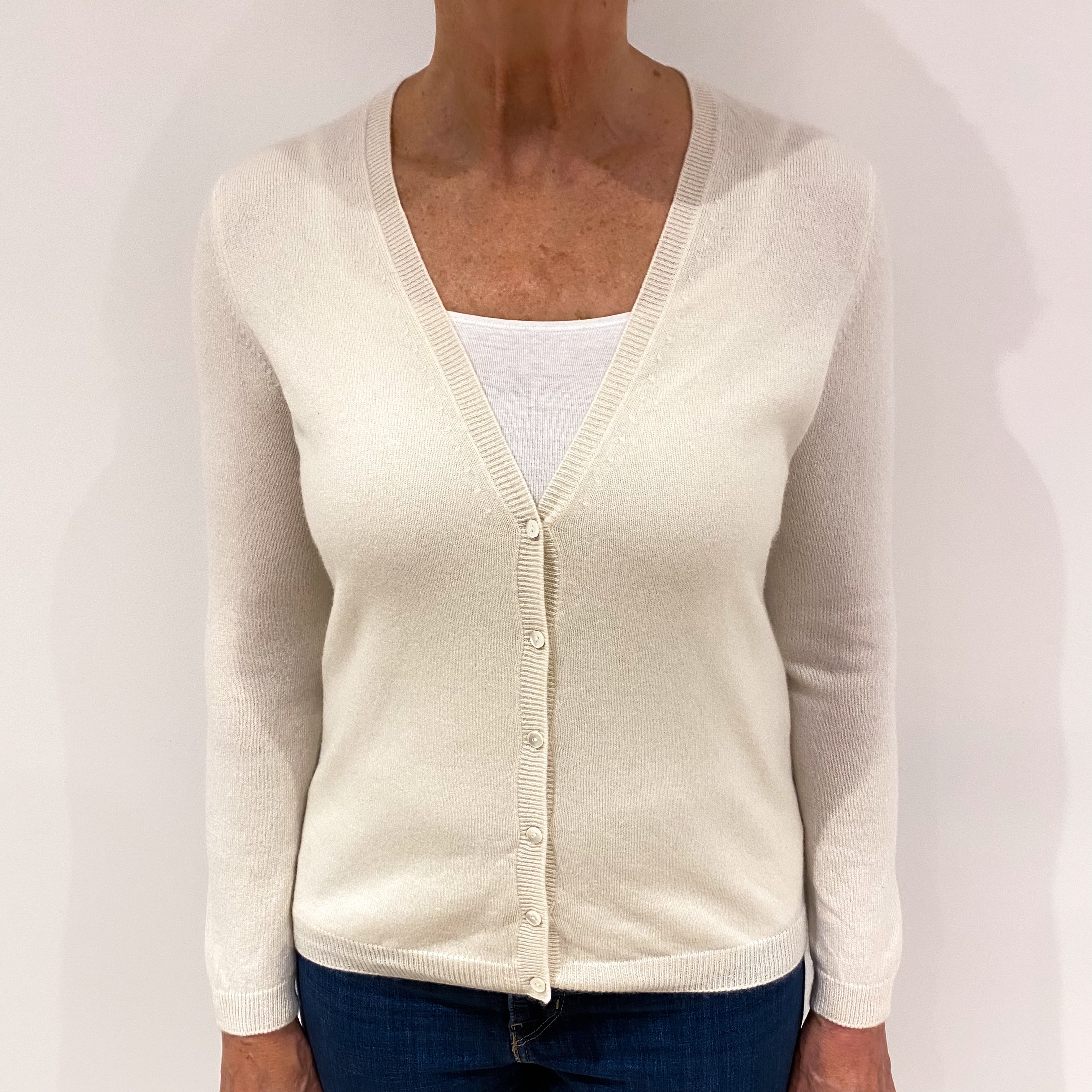 Vanilla Cream Cashmere V-Neck Cardigan Medium