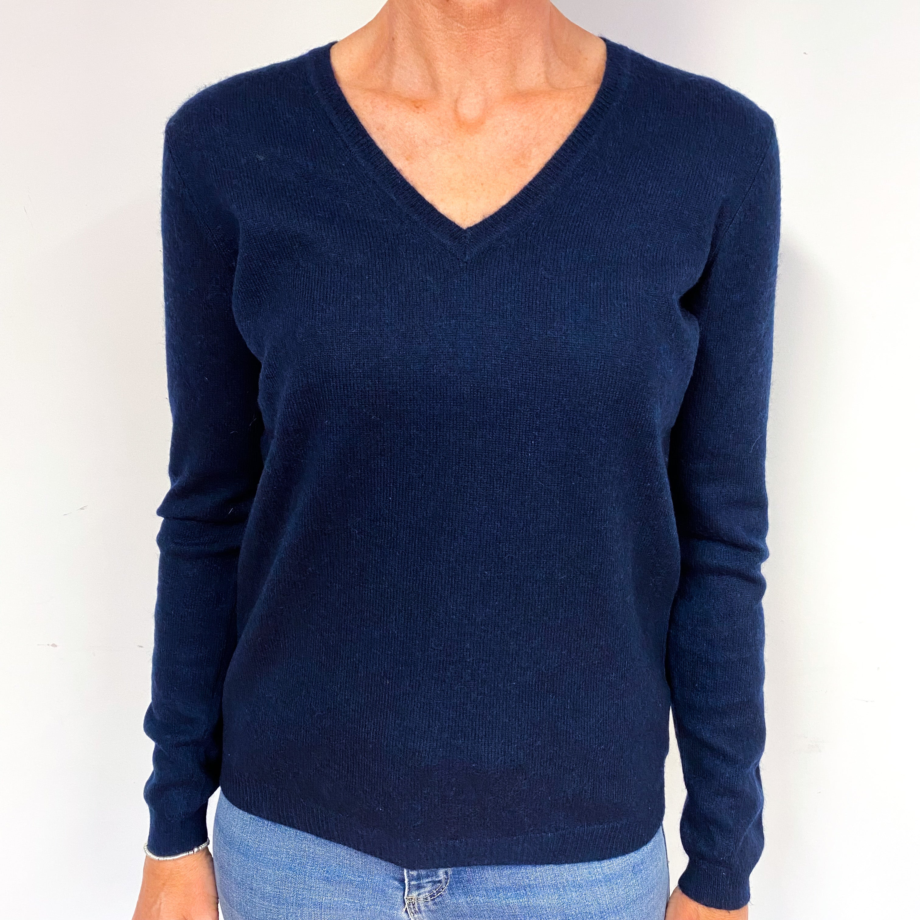 Dark Navy Cashmere V-Neck Jumper Medium/Petite