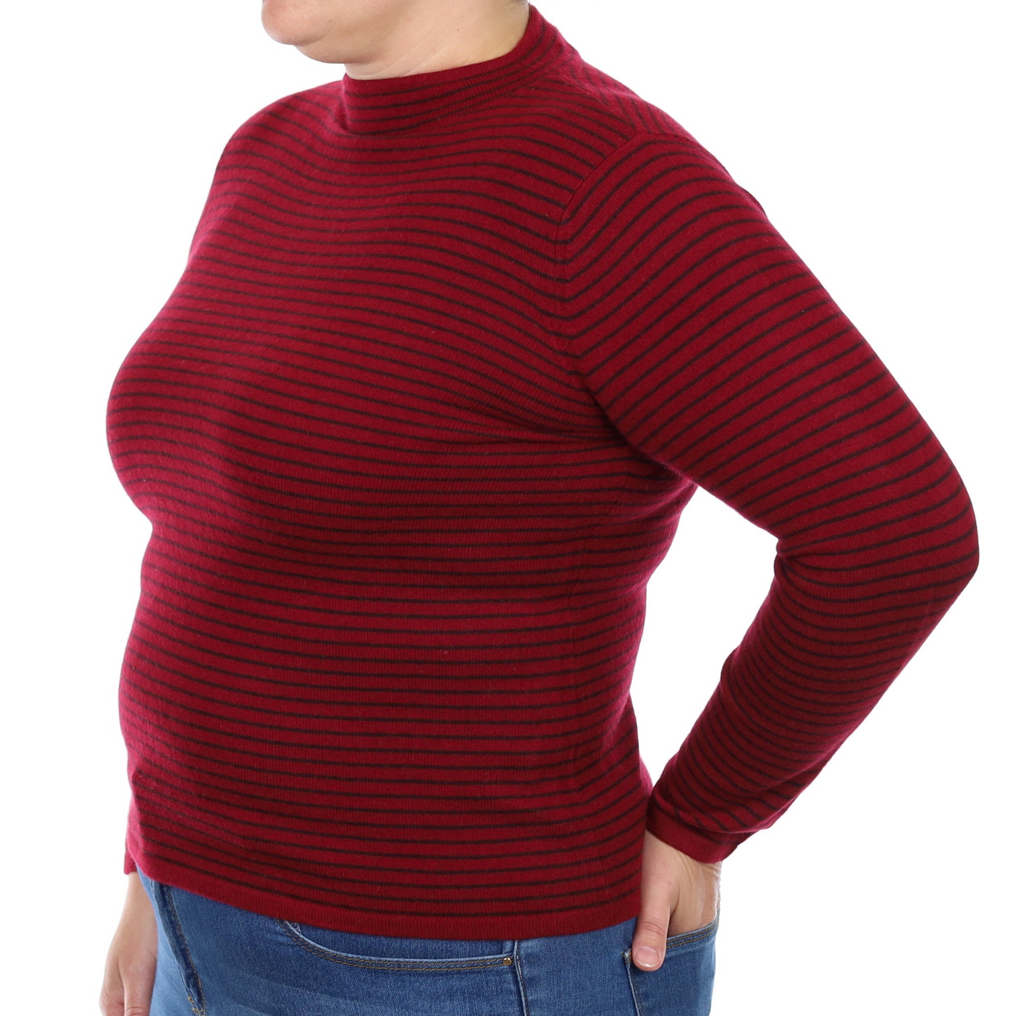 Crimson Red Striped Cashmere Turtle Neck Jumper Large