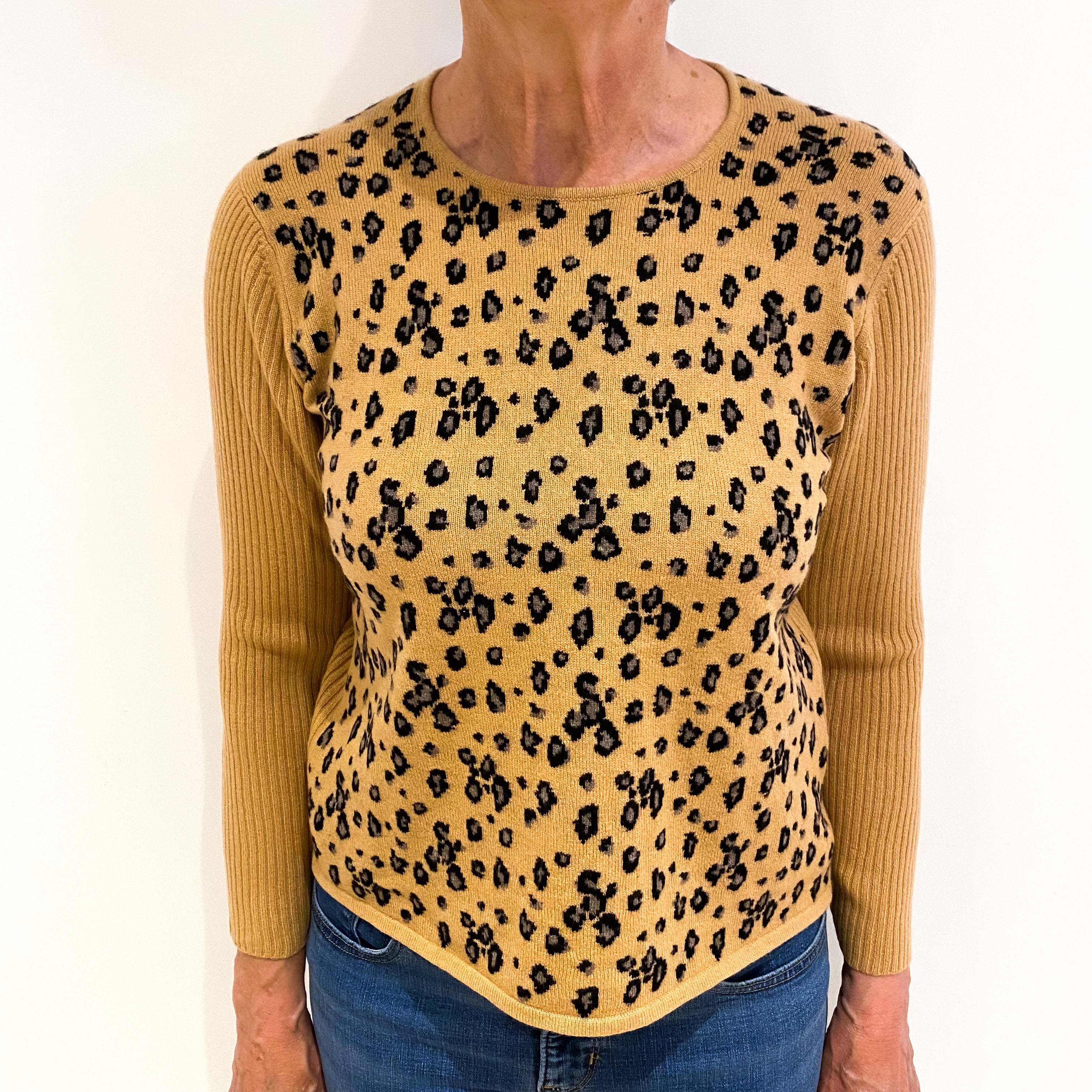 Brown Animal Print Cashmere Crew Neck Jumper Medium