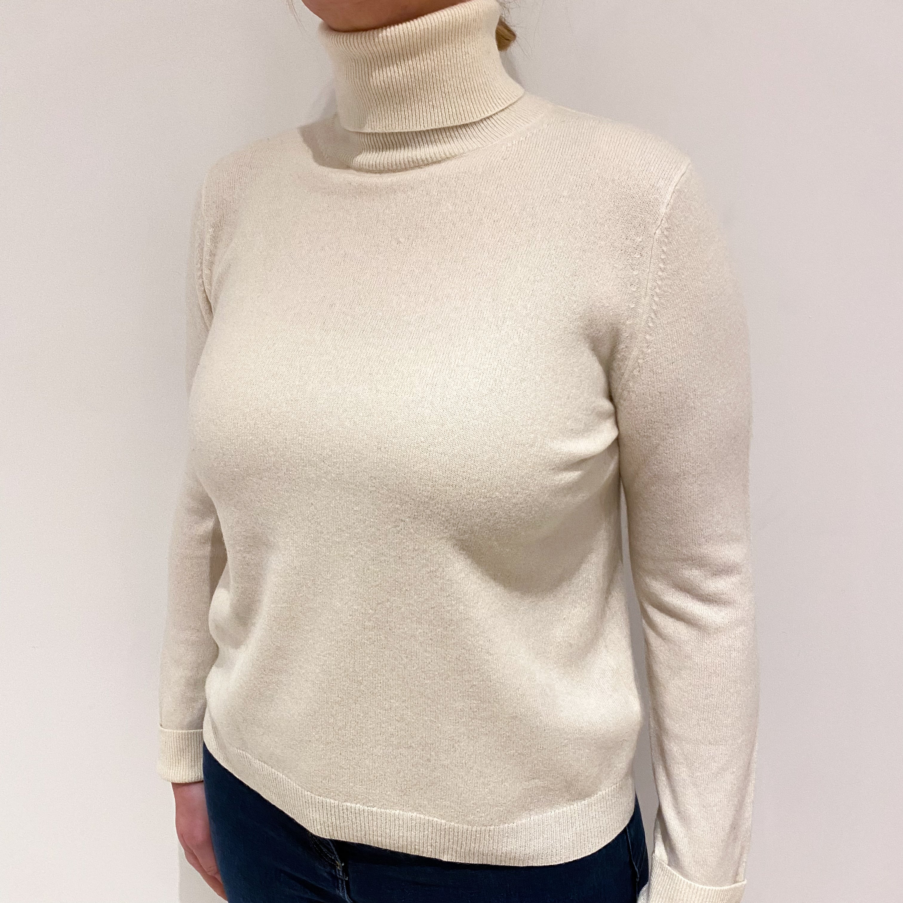 Vanilla Cream Cashmere Polo Neck Jumper Large