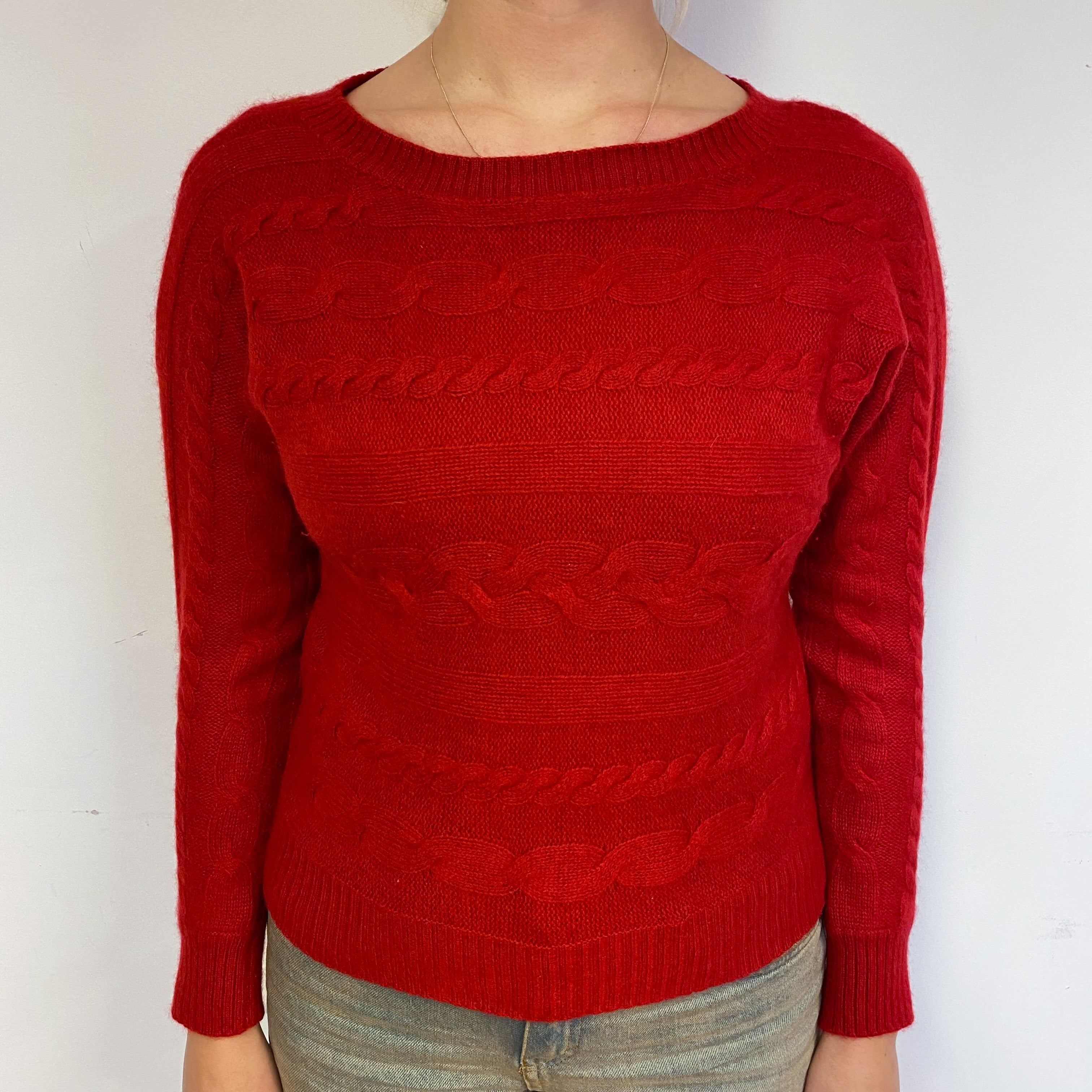 Red Cable Batwing Cashmere Crew Neck Jumper Small