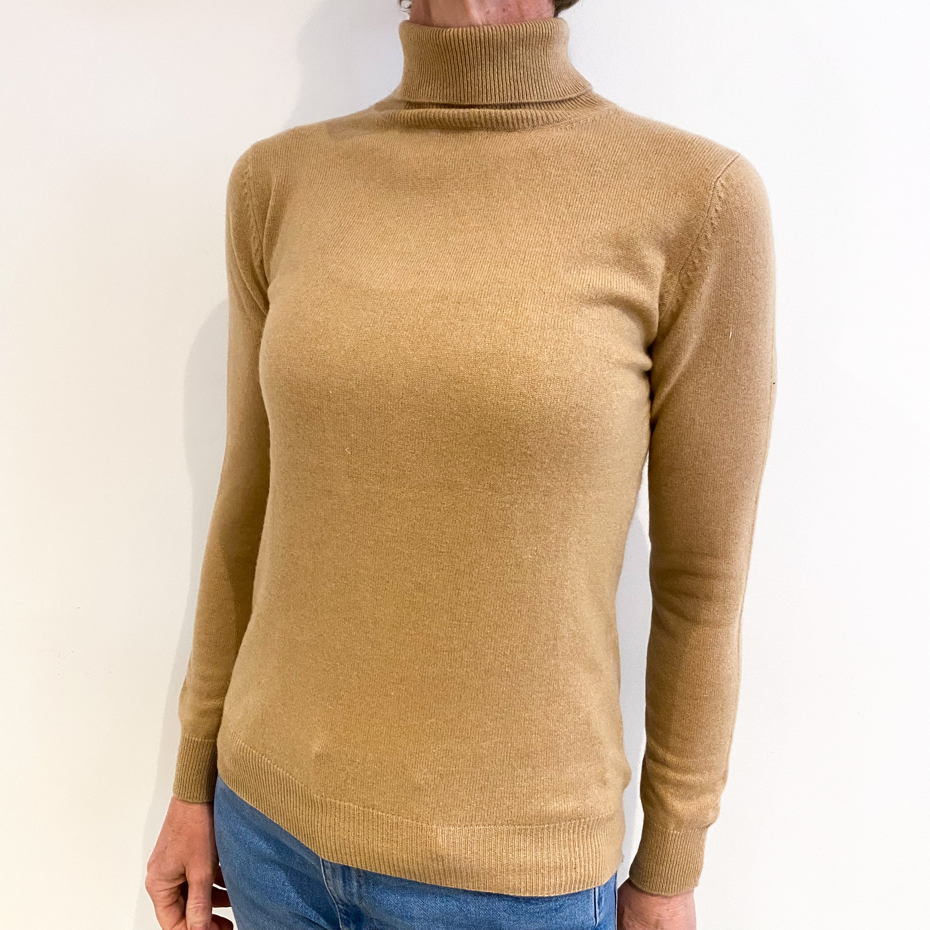 Caramel Brown Cashmere Polo Neck Jumper Small