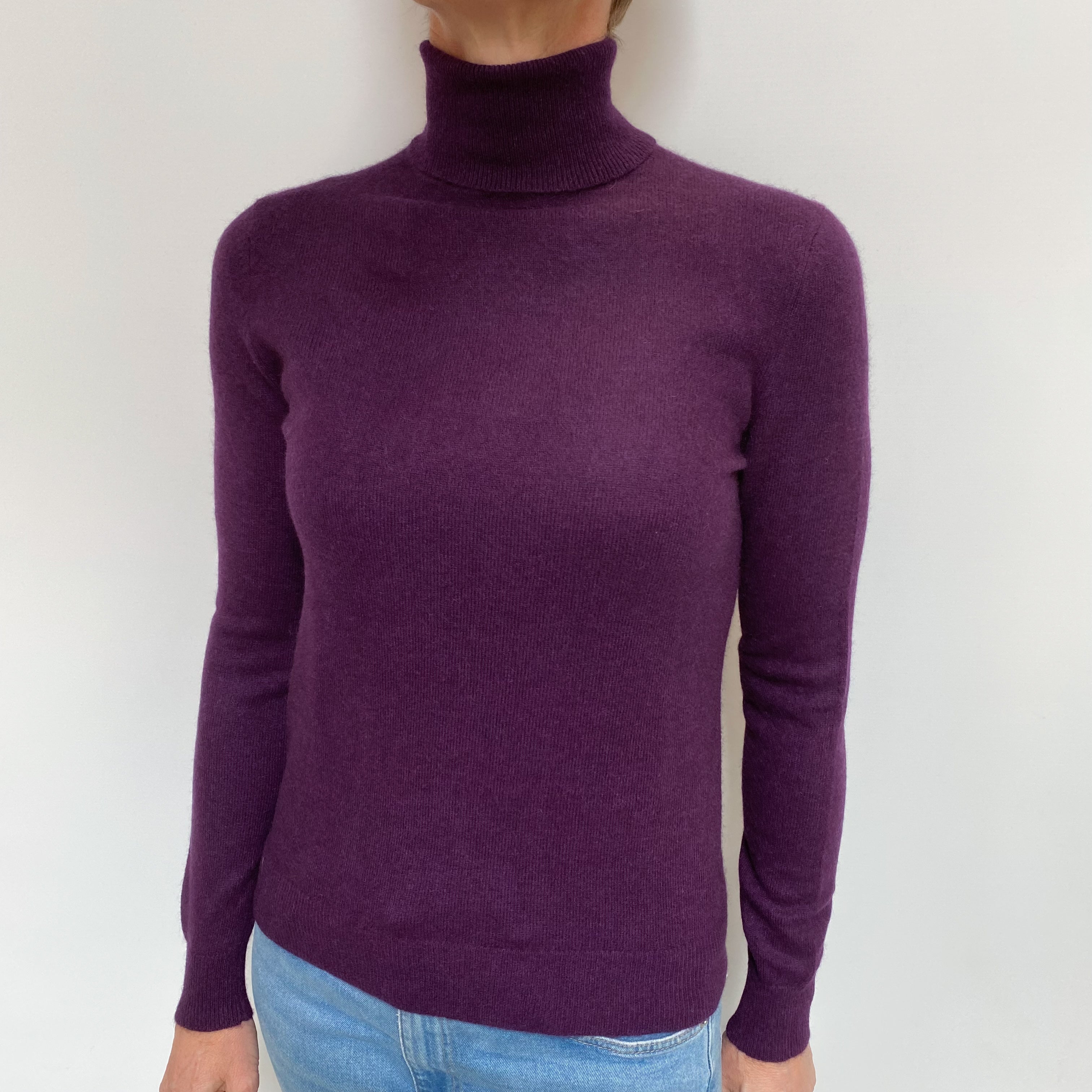 Blueberry Purple Cashmere Polo Neck Jumper Small