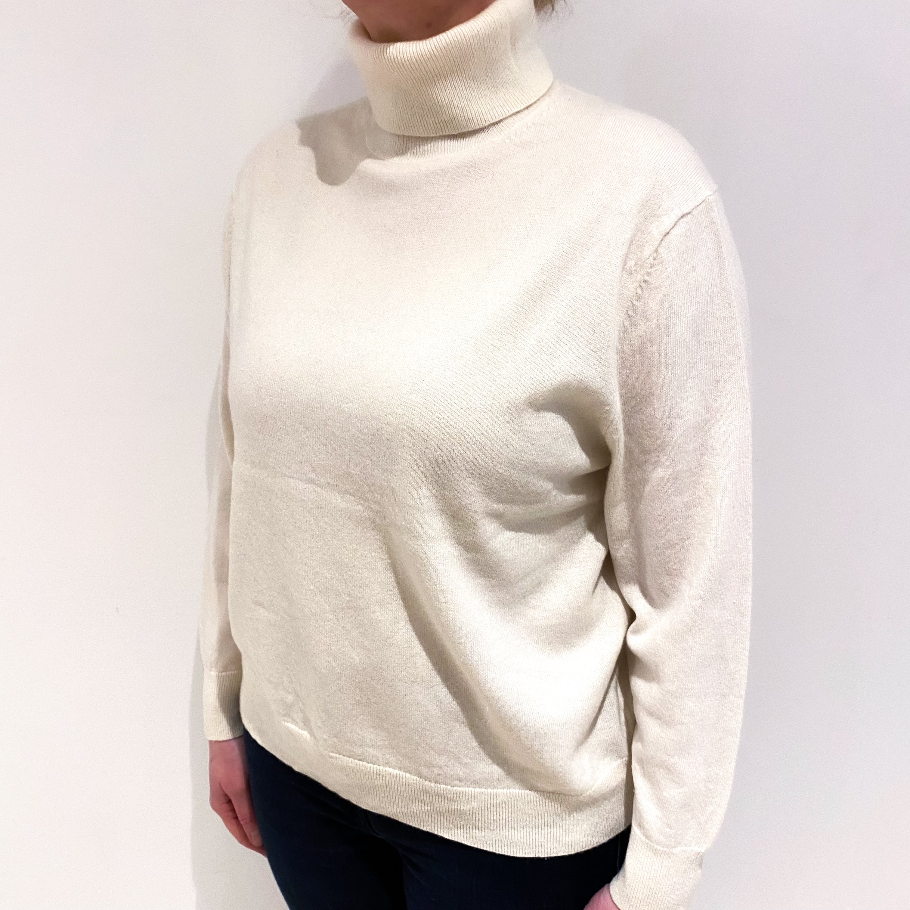 Vanilla Cream Cashmere Polo Neck Jumper Large