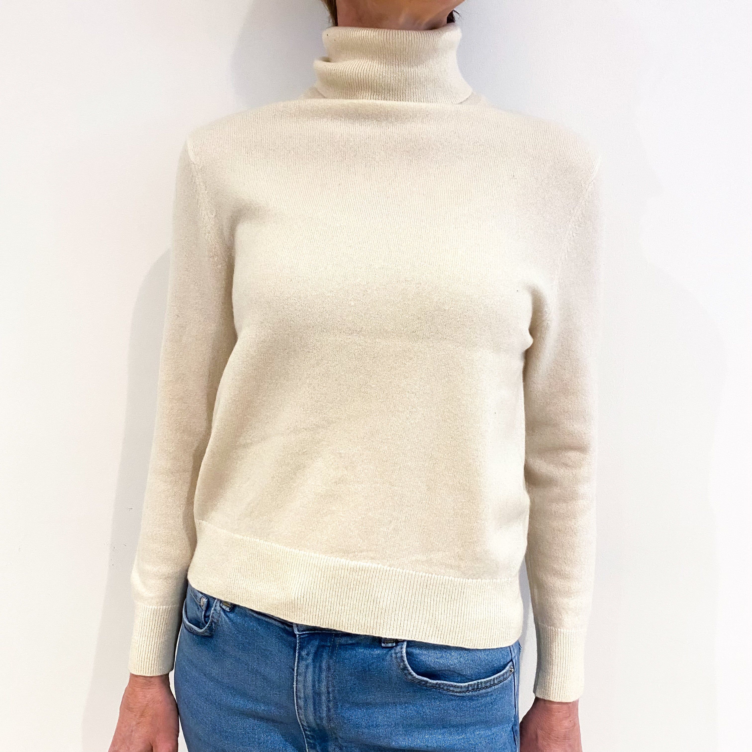 Vanilla Cream Cashmere Polo Neck Jumper Small