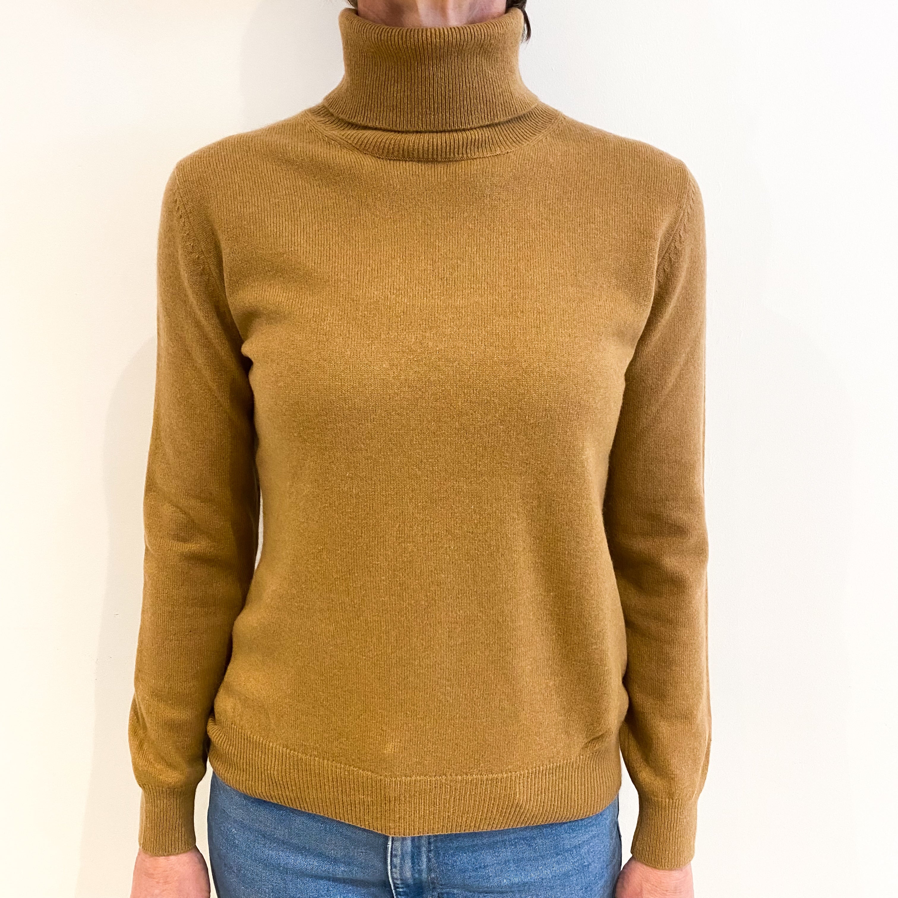 Camel Brown Cashmere Polo Neck Jumper Small