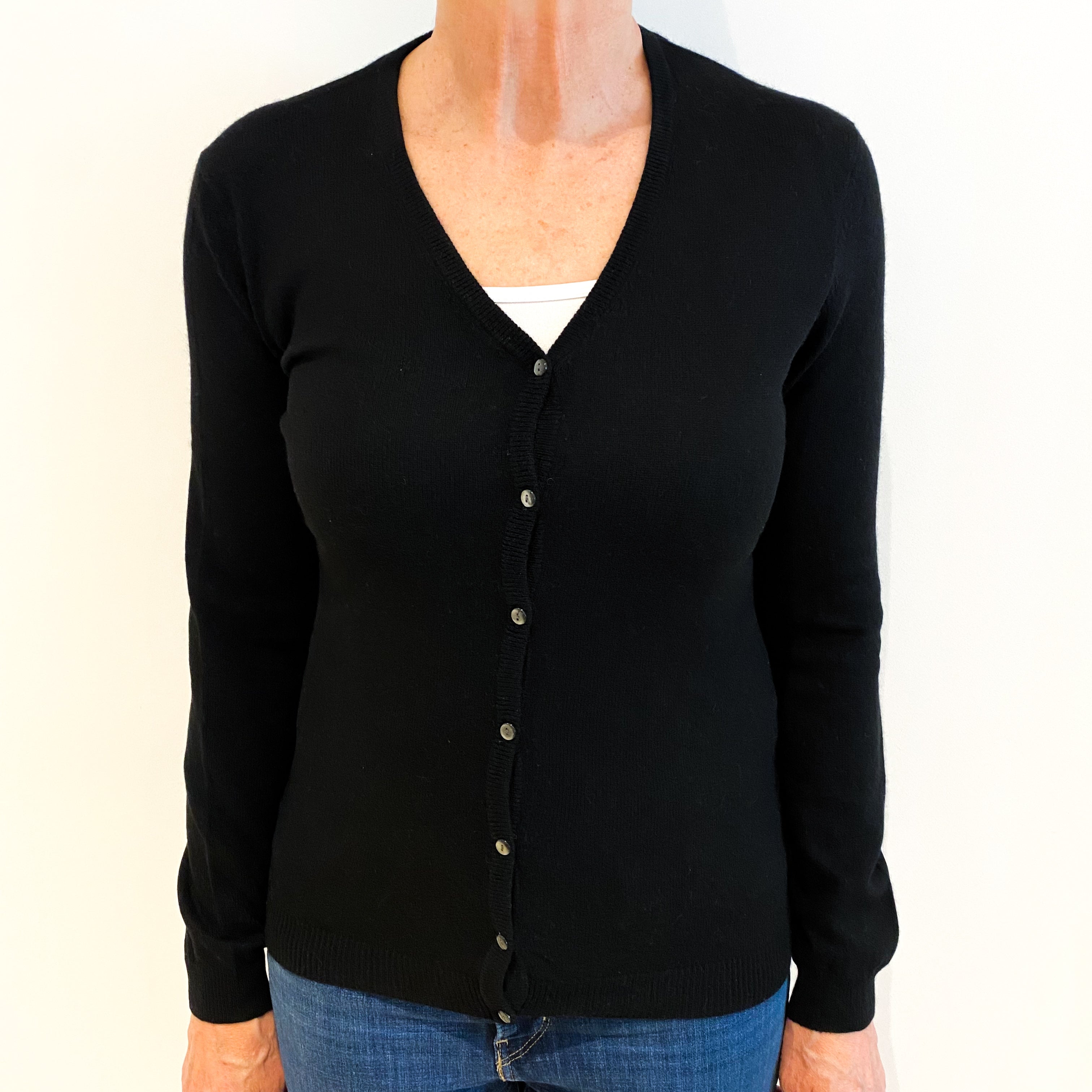 Black Cashmere V Neck Cardigan Medium