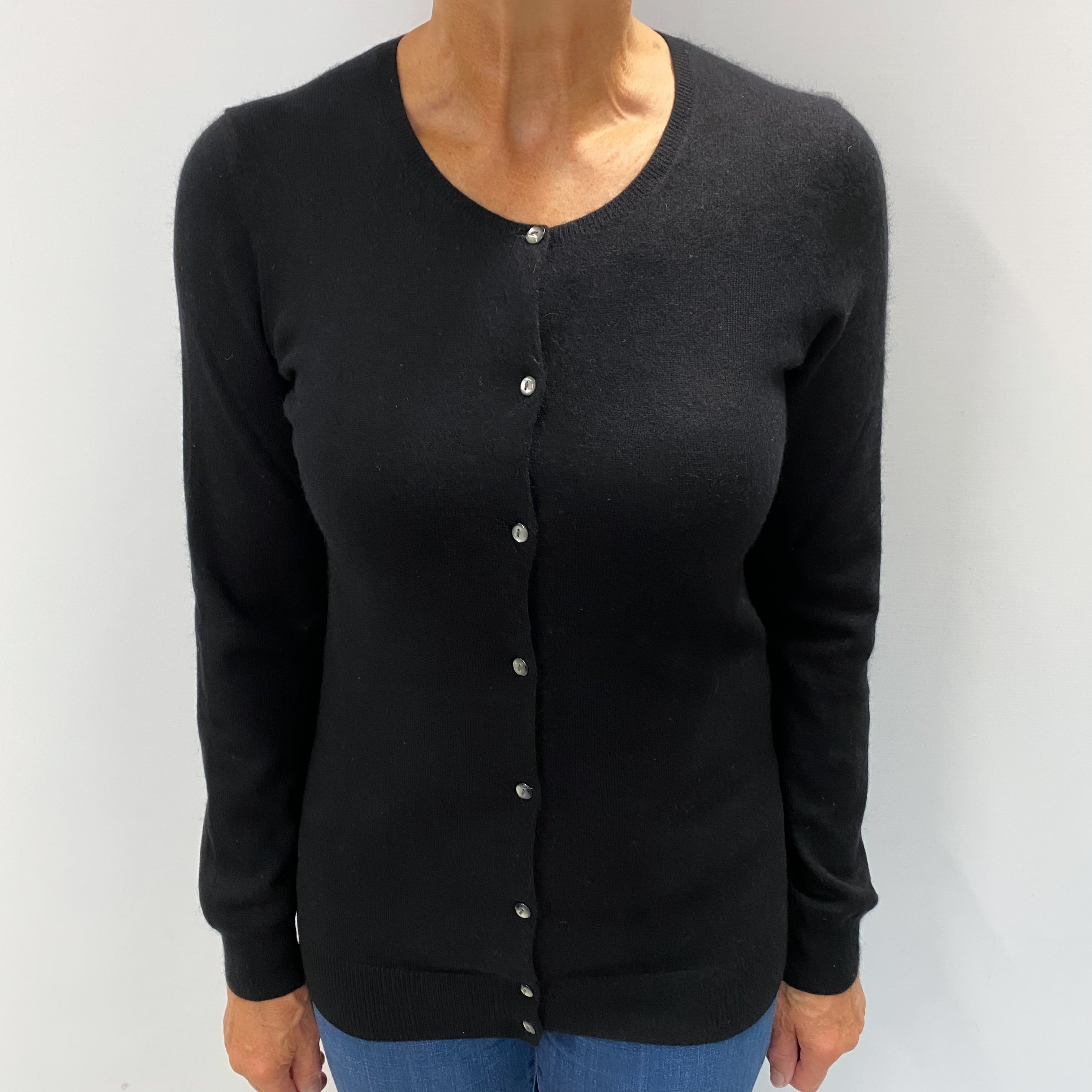 Black Cashmere Crew Neck Cardigan Medium