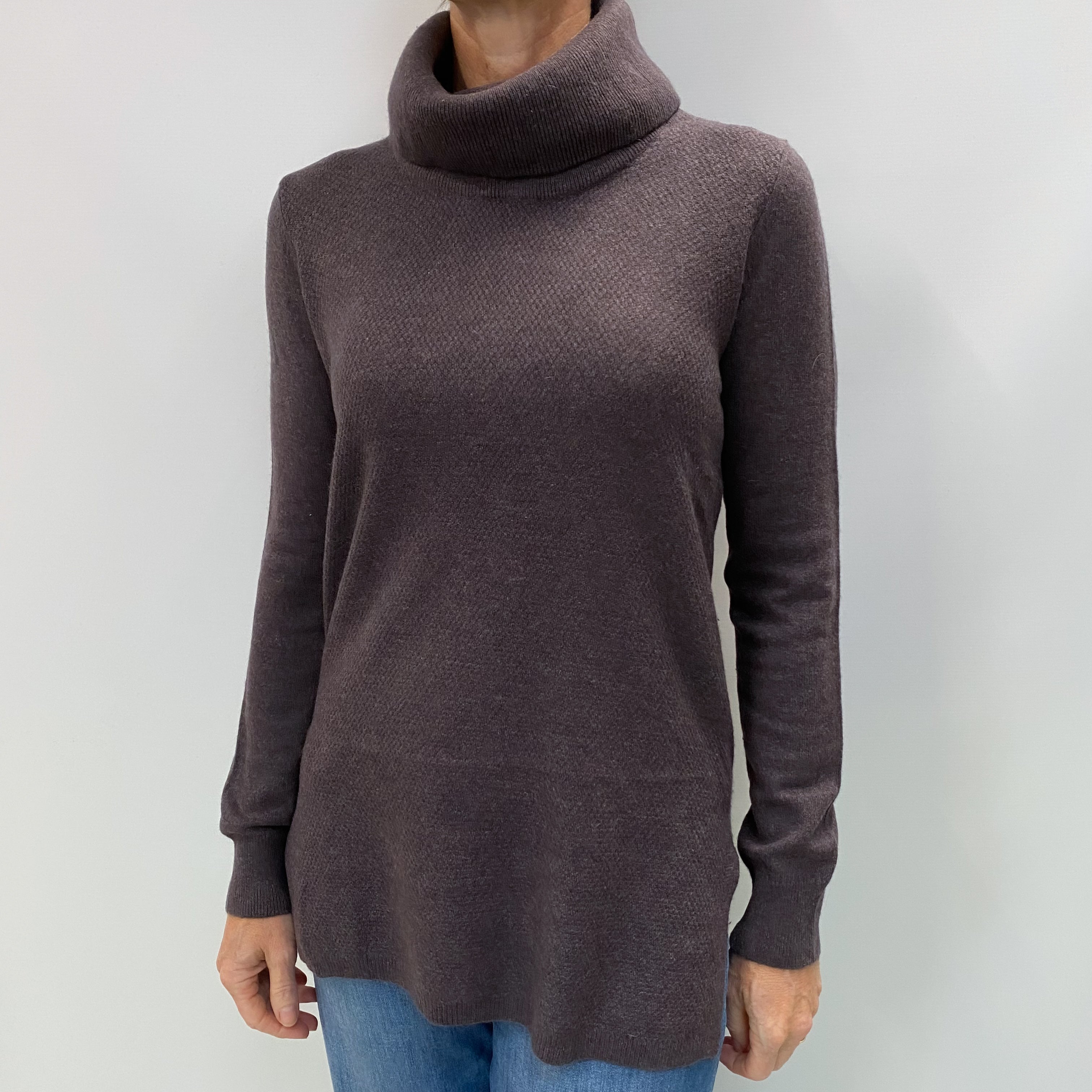 Puce Purple Cashmere Polo Neck Jumper Small