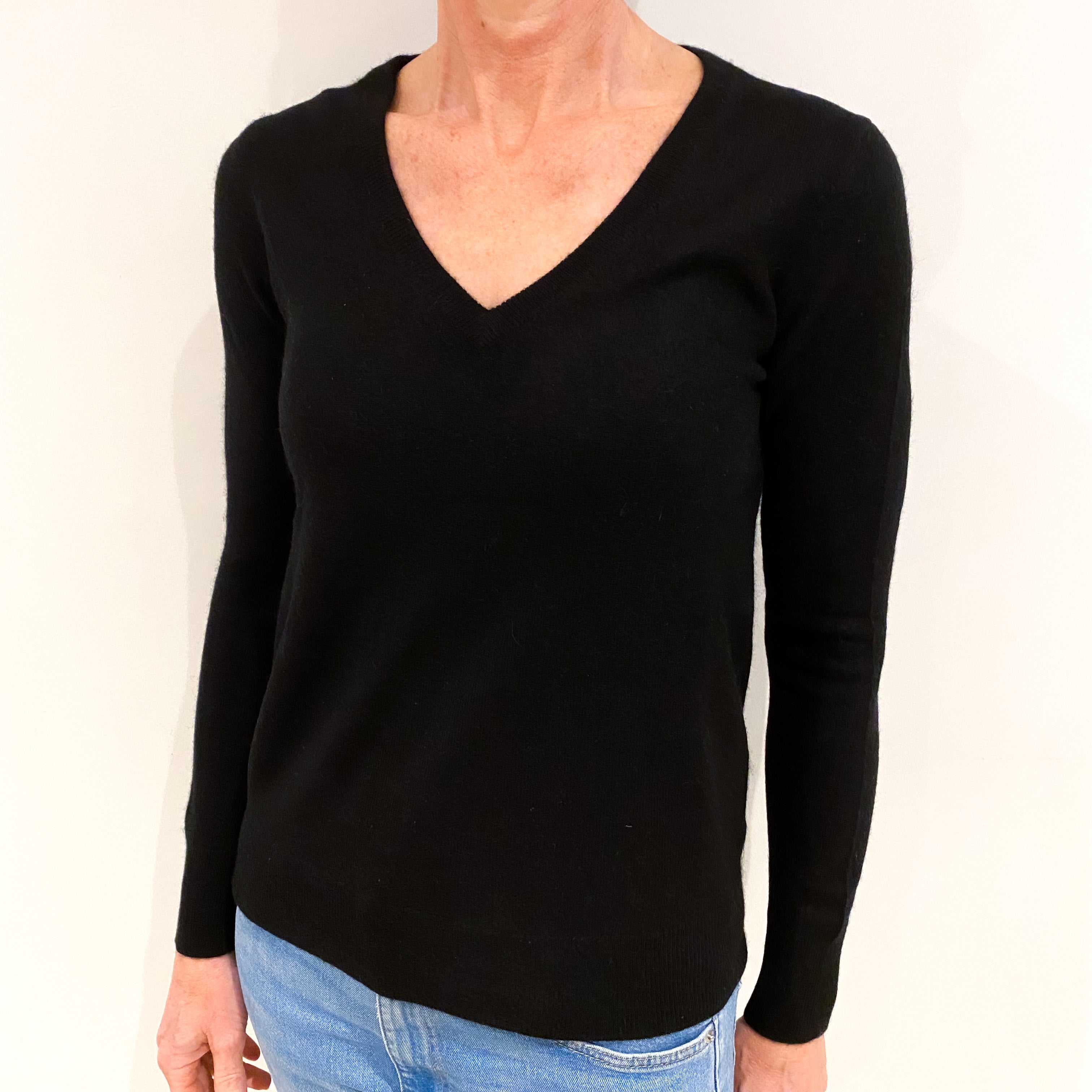 Black Cashmere V Neck Jumper Small