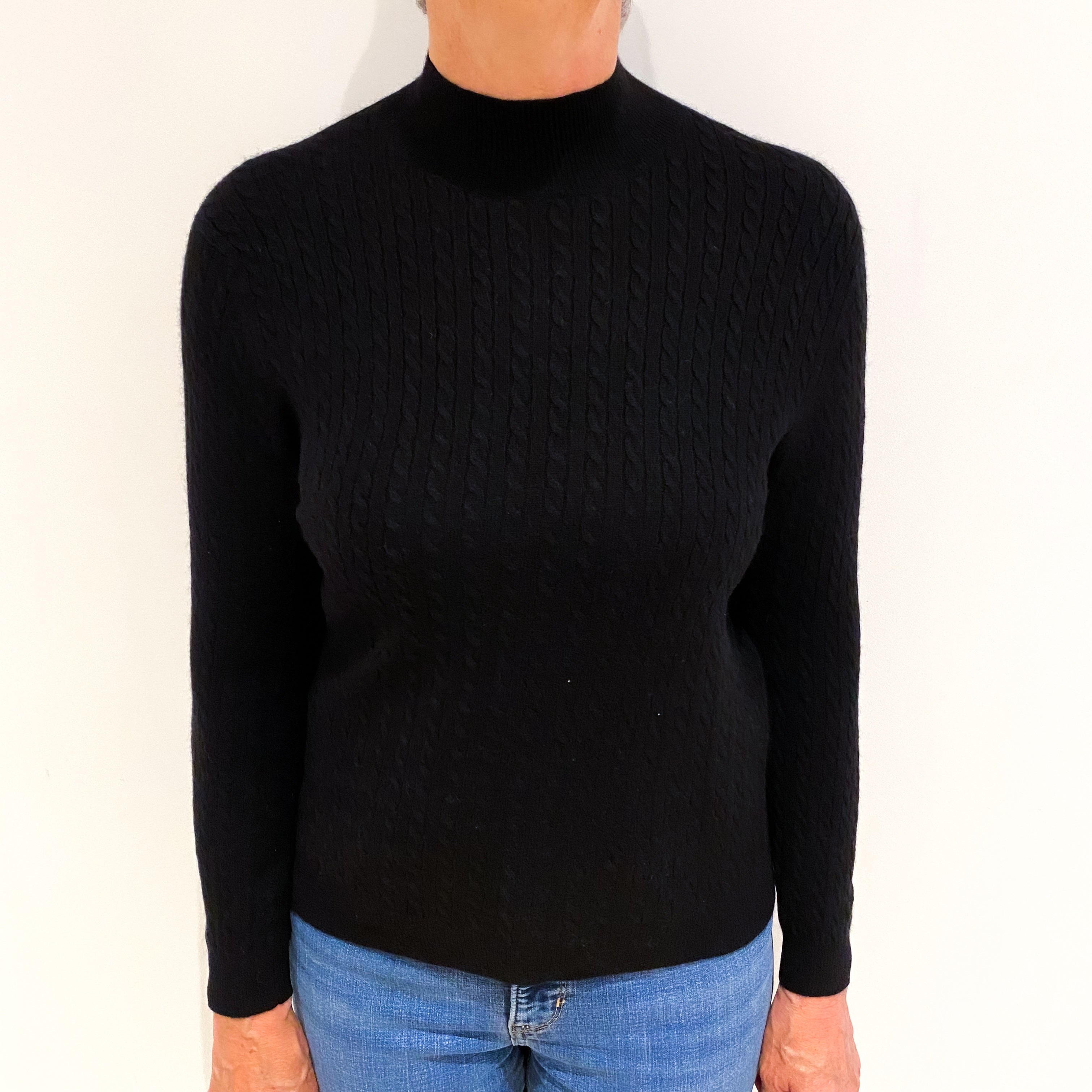 Black Cashmere Polo Neck Jumper Medium