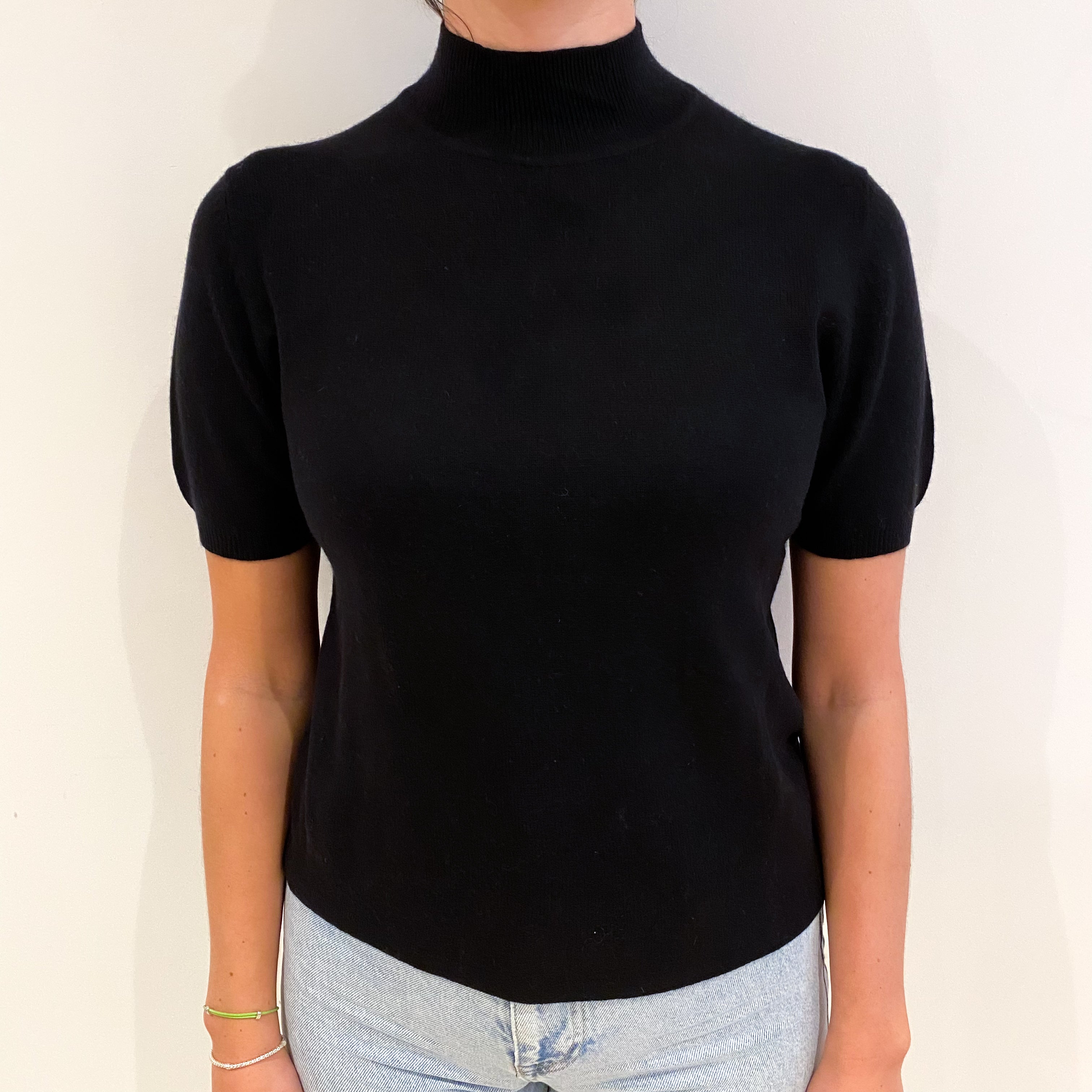 Black Cashmere Turtle Neck Short Sleeved Jumper Small