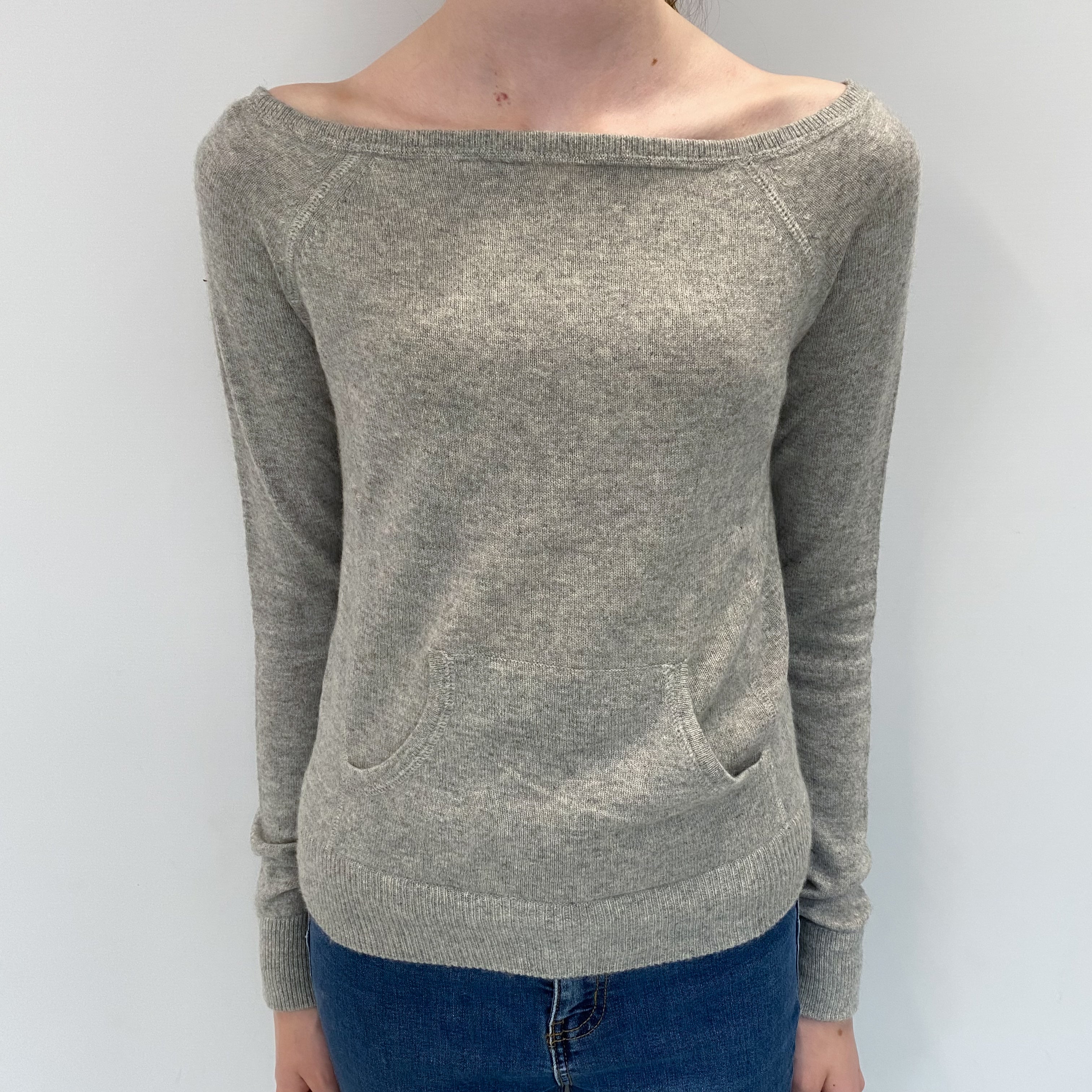 Smoke Grey Cashmere Wide Boat Neck Jumper Extra Small