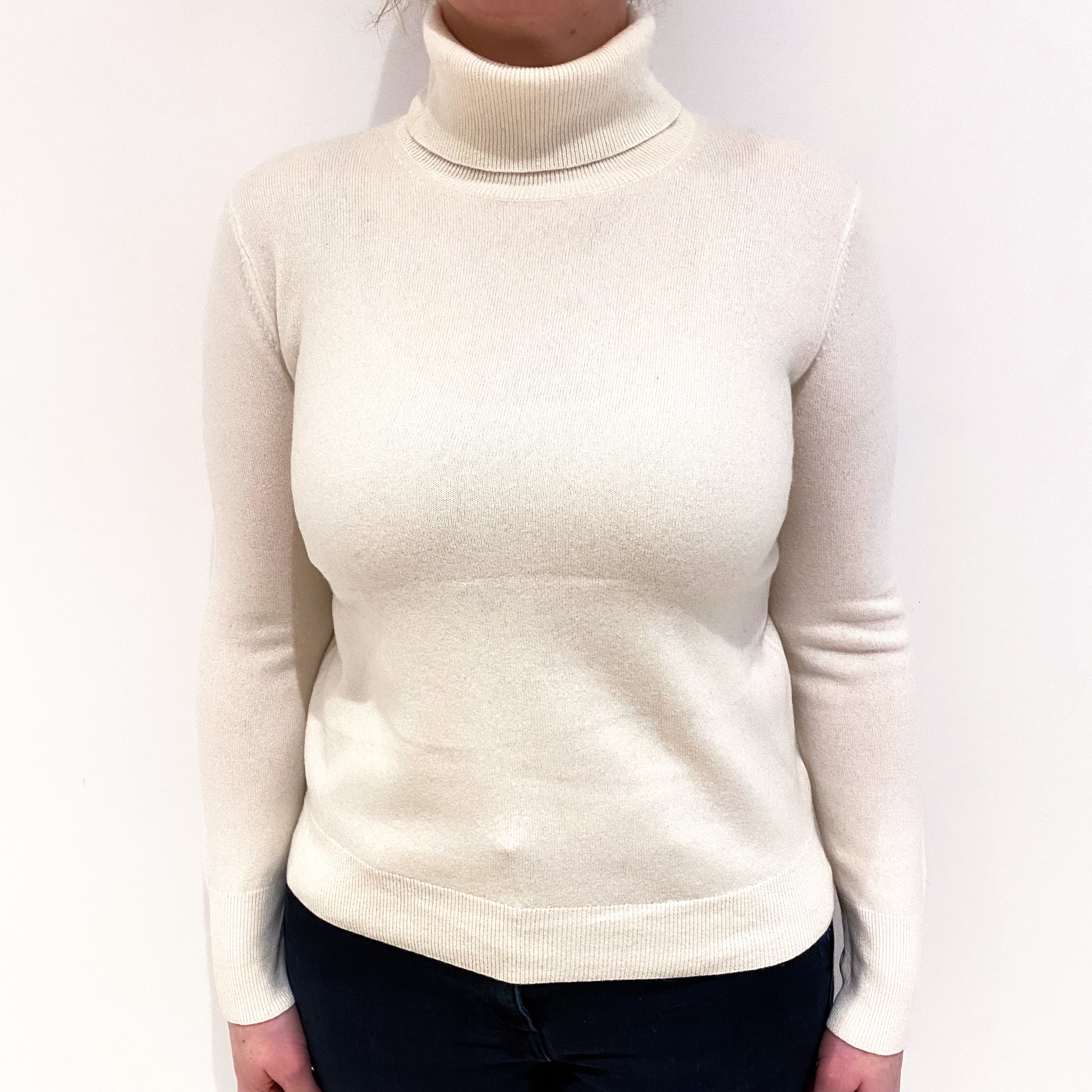 Vanilla Cream Cashmere Polo Neck Jumper Large