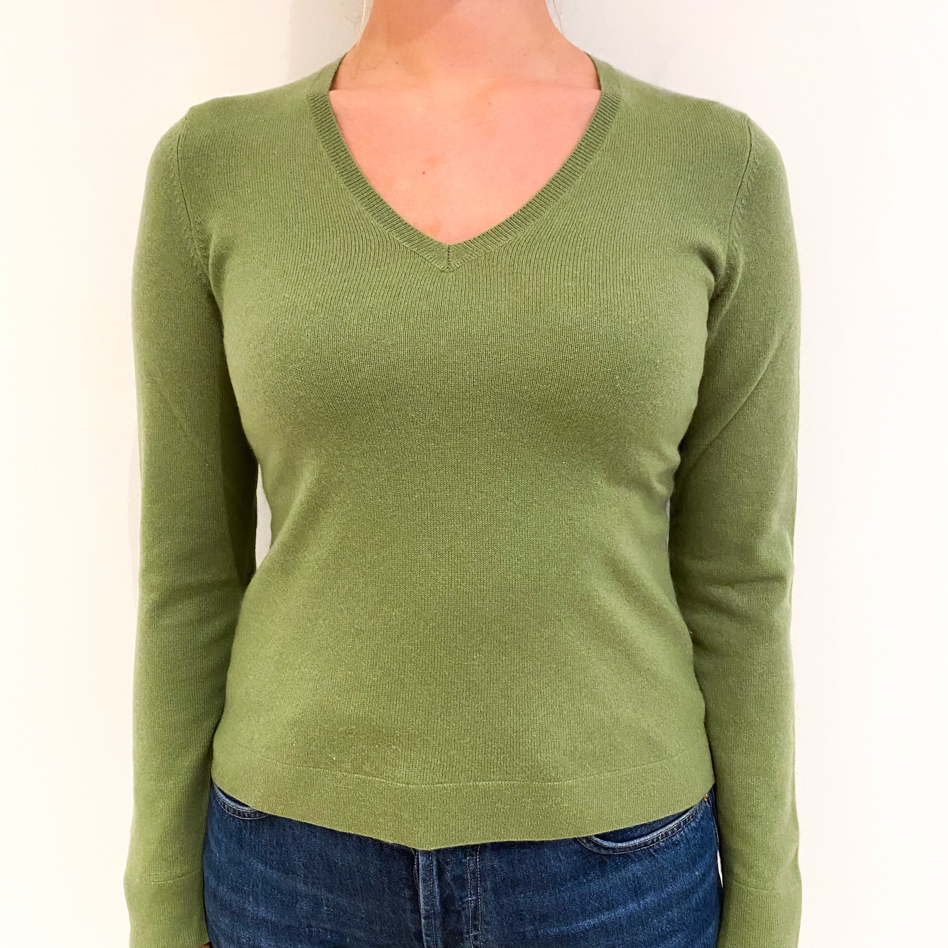 Fern Green Cashmere V-Neck Jumper Small