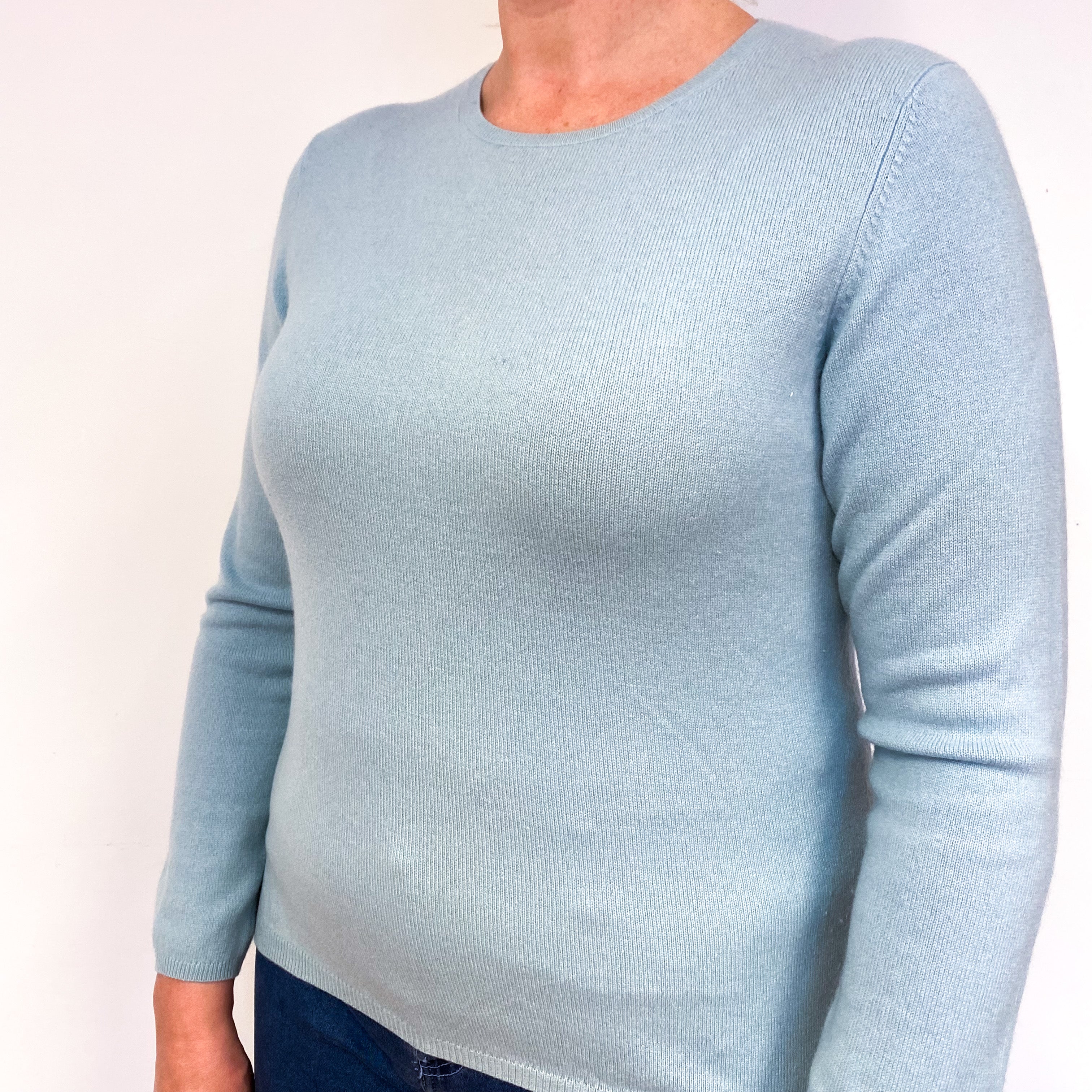 Duck Egg Green Cashmere Crew Neck Jumper Large