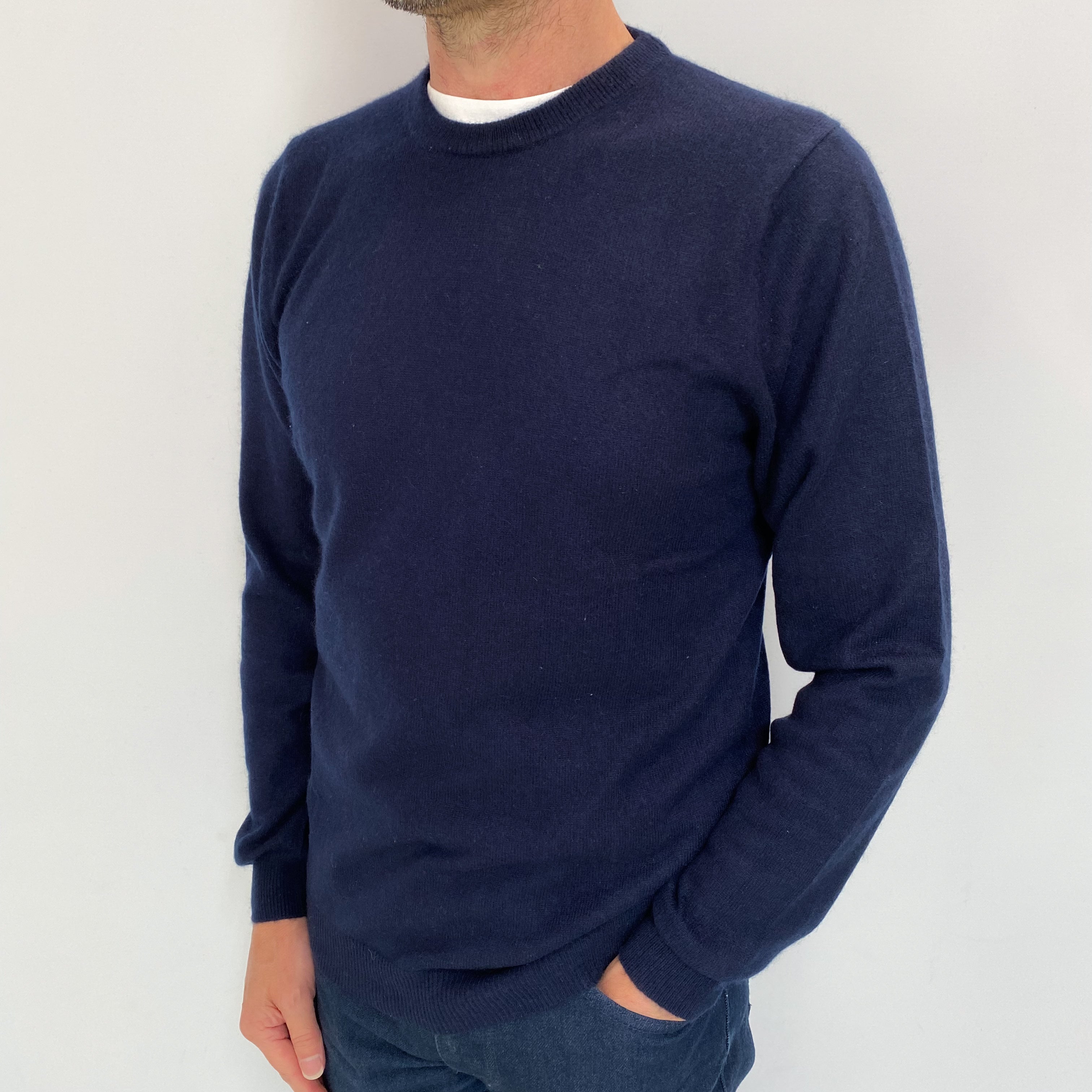 Men's Navy Blue Cashmere Crew Neck Jumper Small