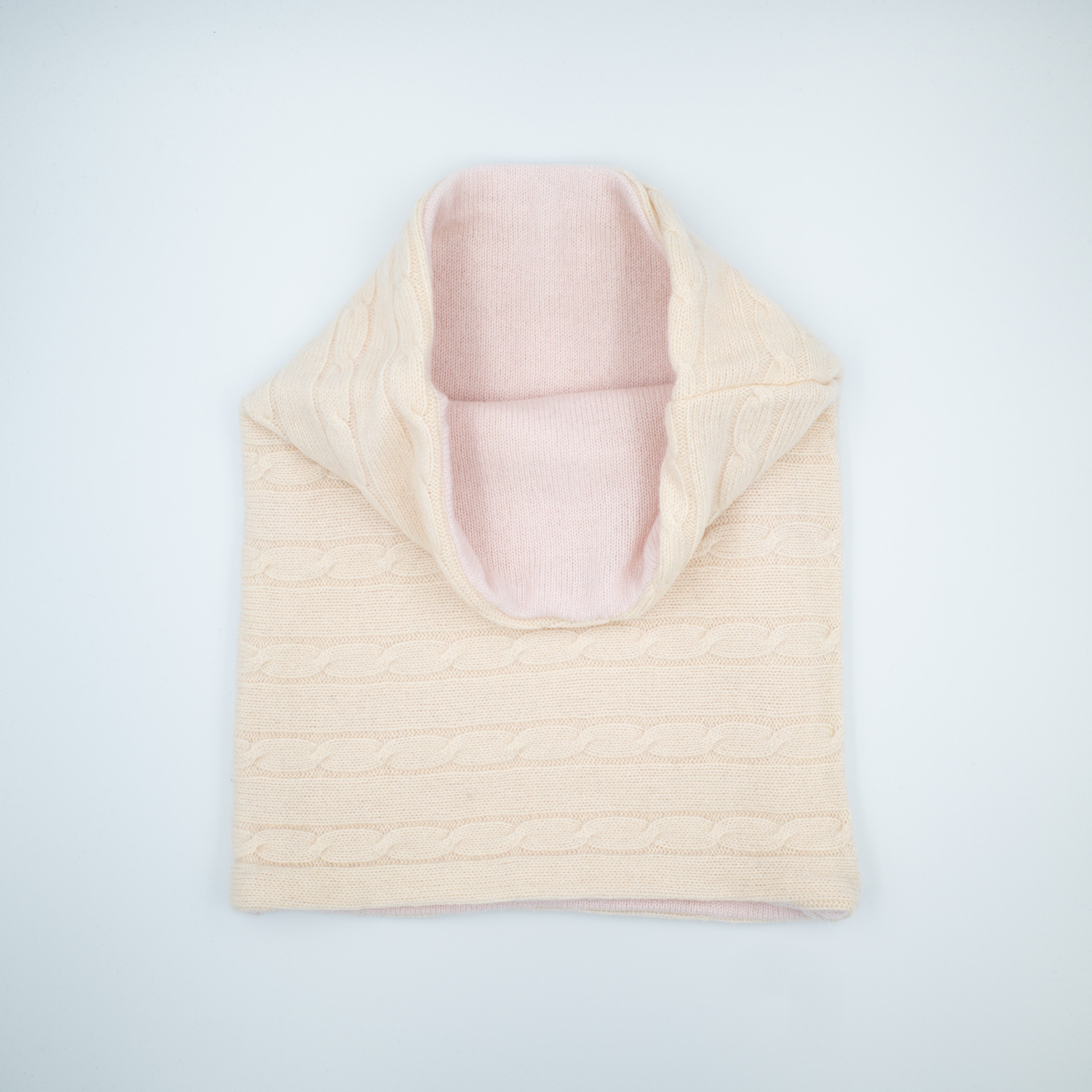 Cream Cable and Pale Pink Luxury Double Layered Snood