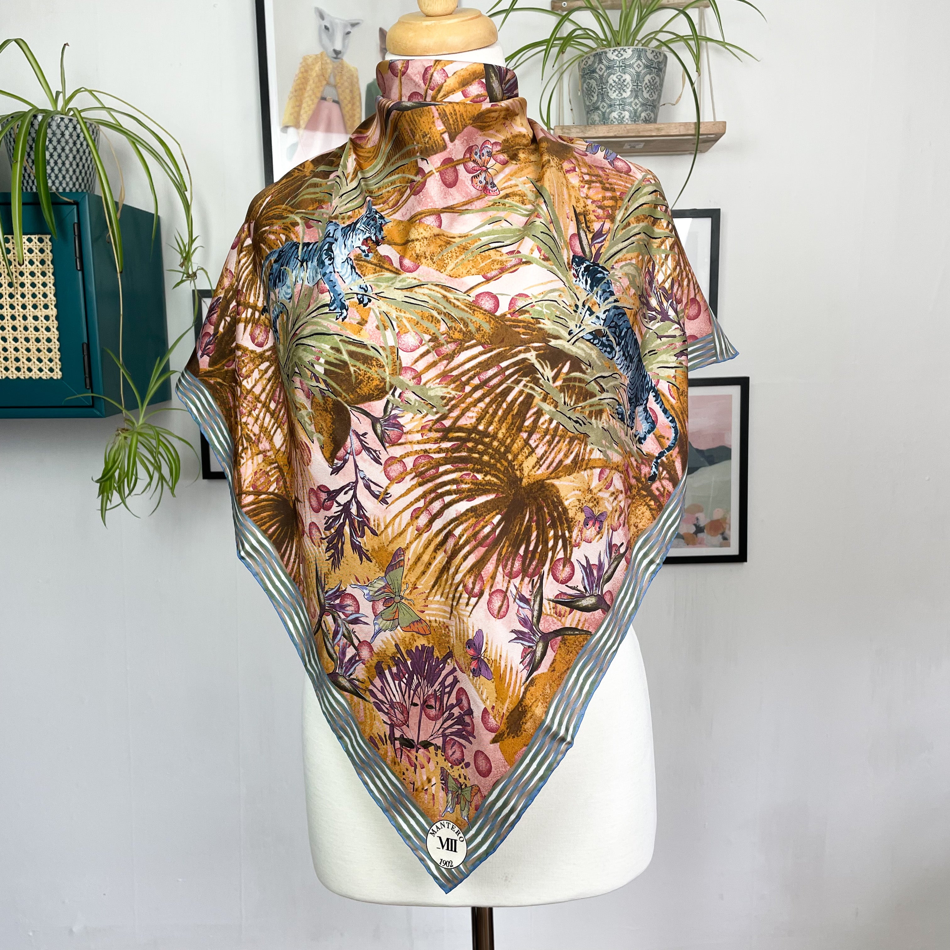 Mantero Flowers and Butterflies Design Silk Scarf