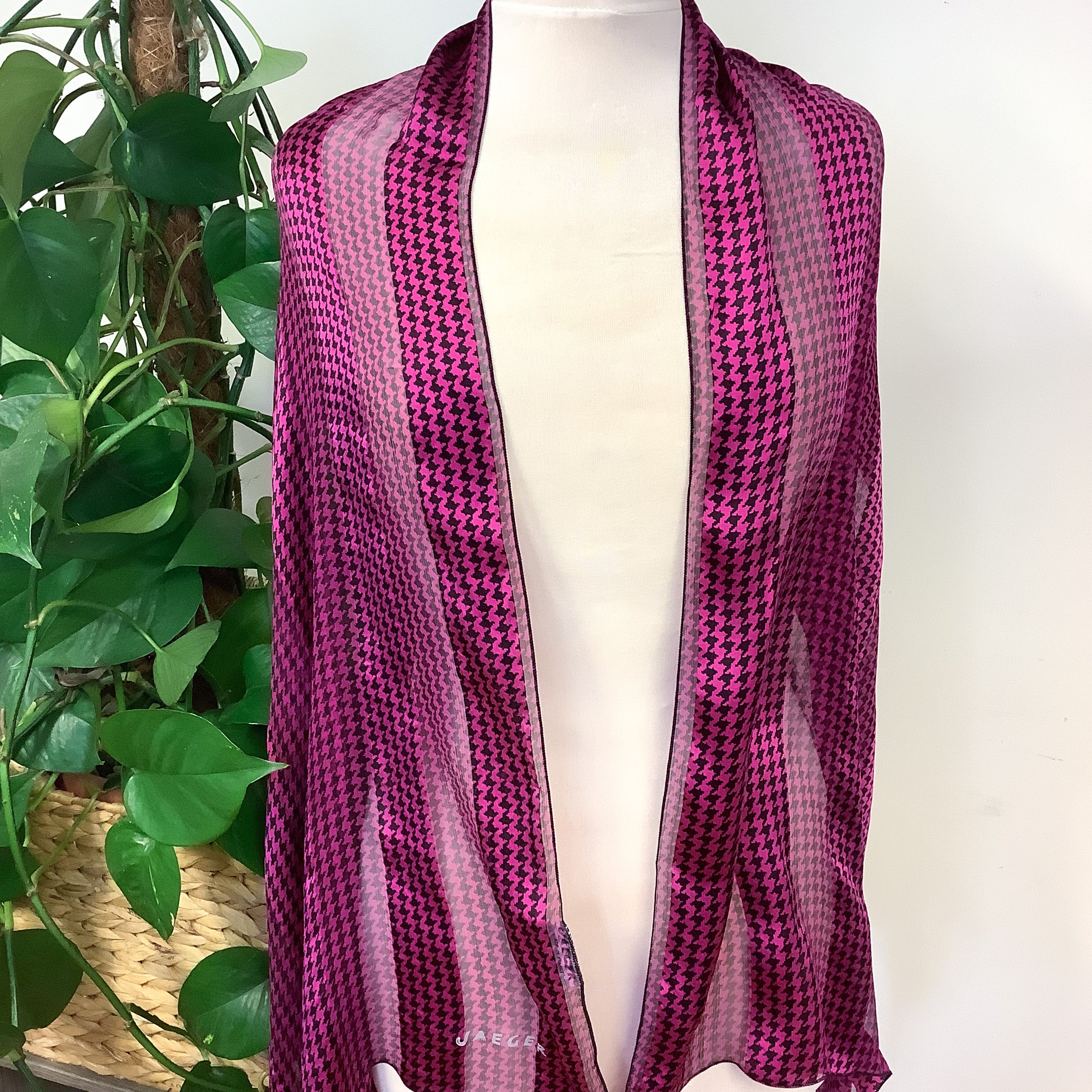 Jaeger Fuchsia Check Long Silk Scarf