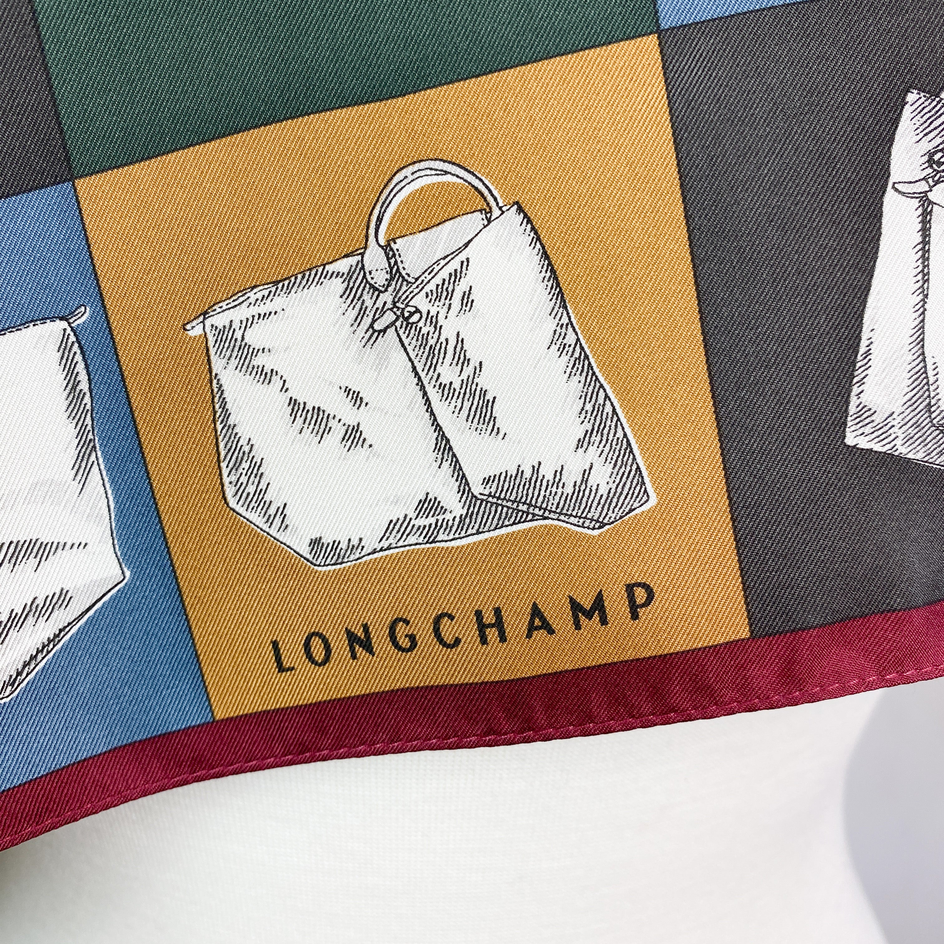 Unworn Longchamp Handbag Design Silk Scarf