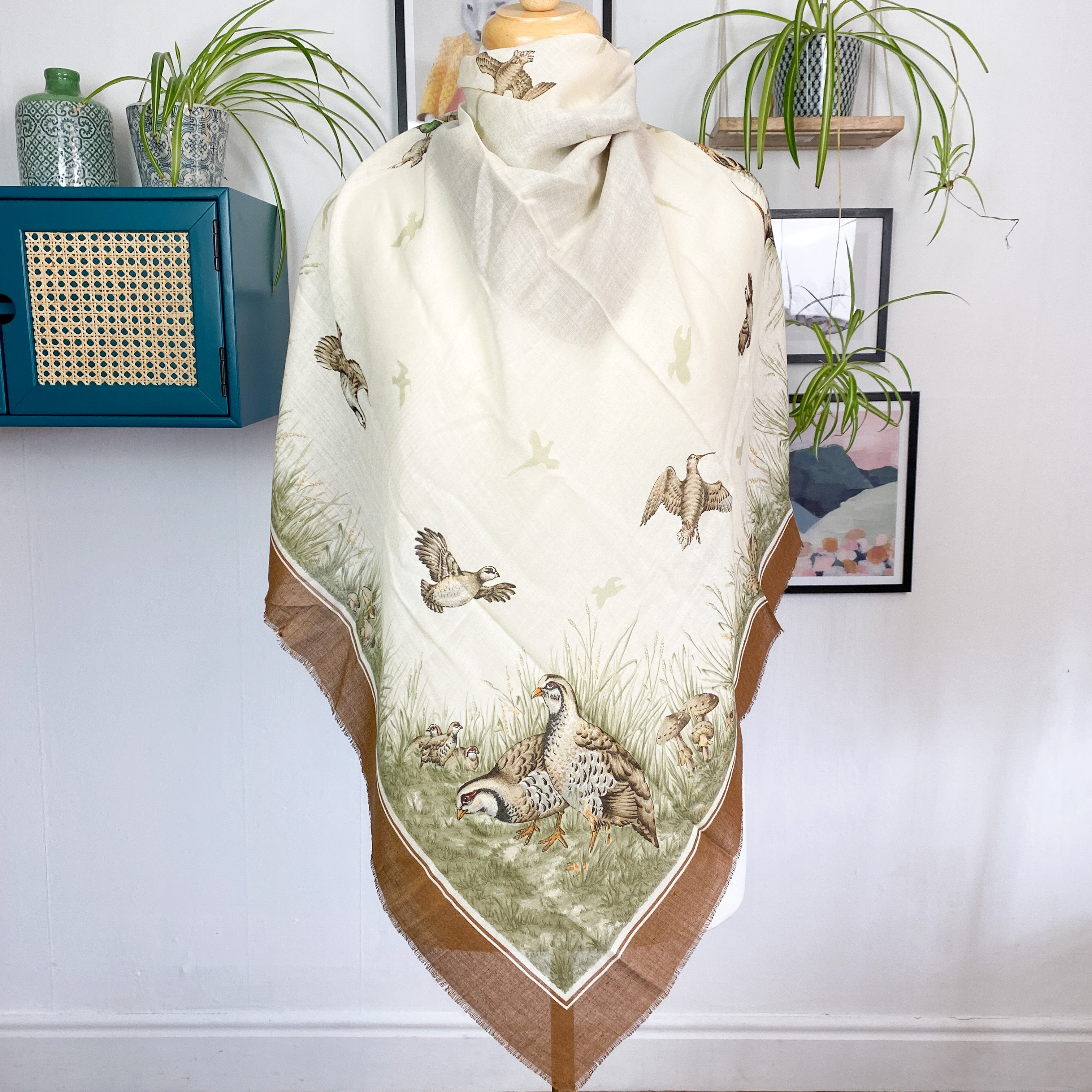 Unworn 1970s Cornelia James Bird Design Vintage Cashmere/Silk Scarf