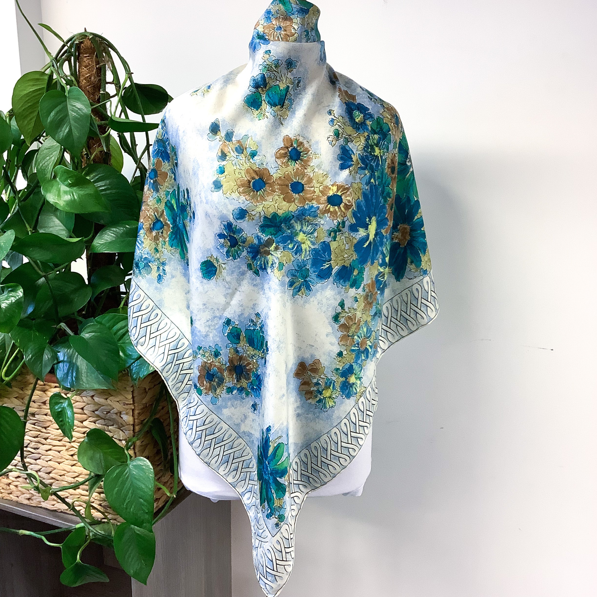 Blues and Greens Italian Floral Silk Scarf