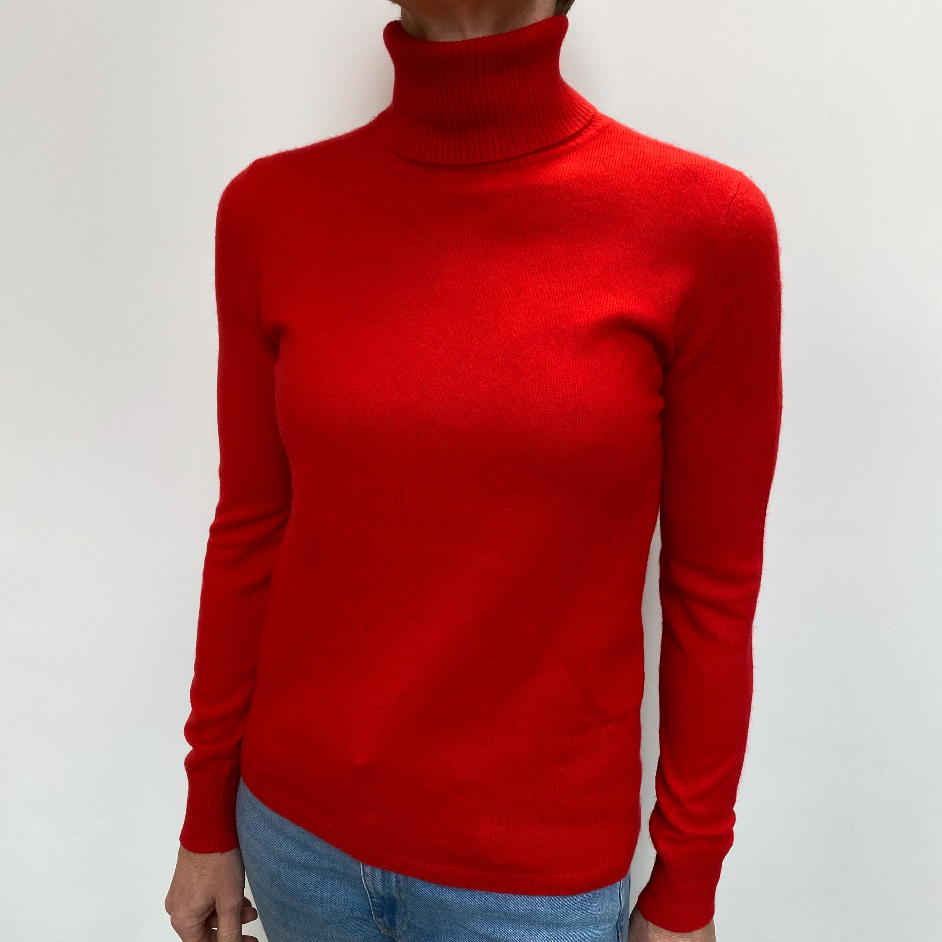 Vermillion Red Cashmere Polo Neck Jumper Small