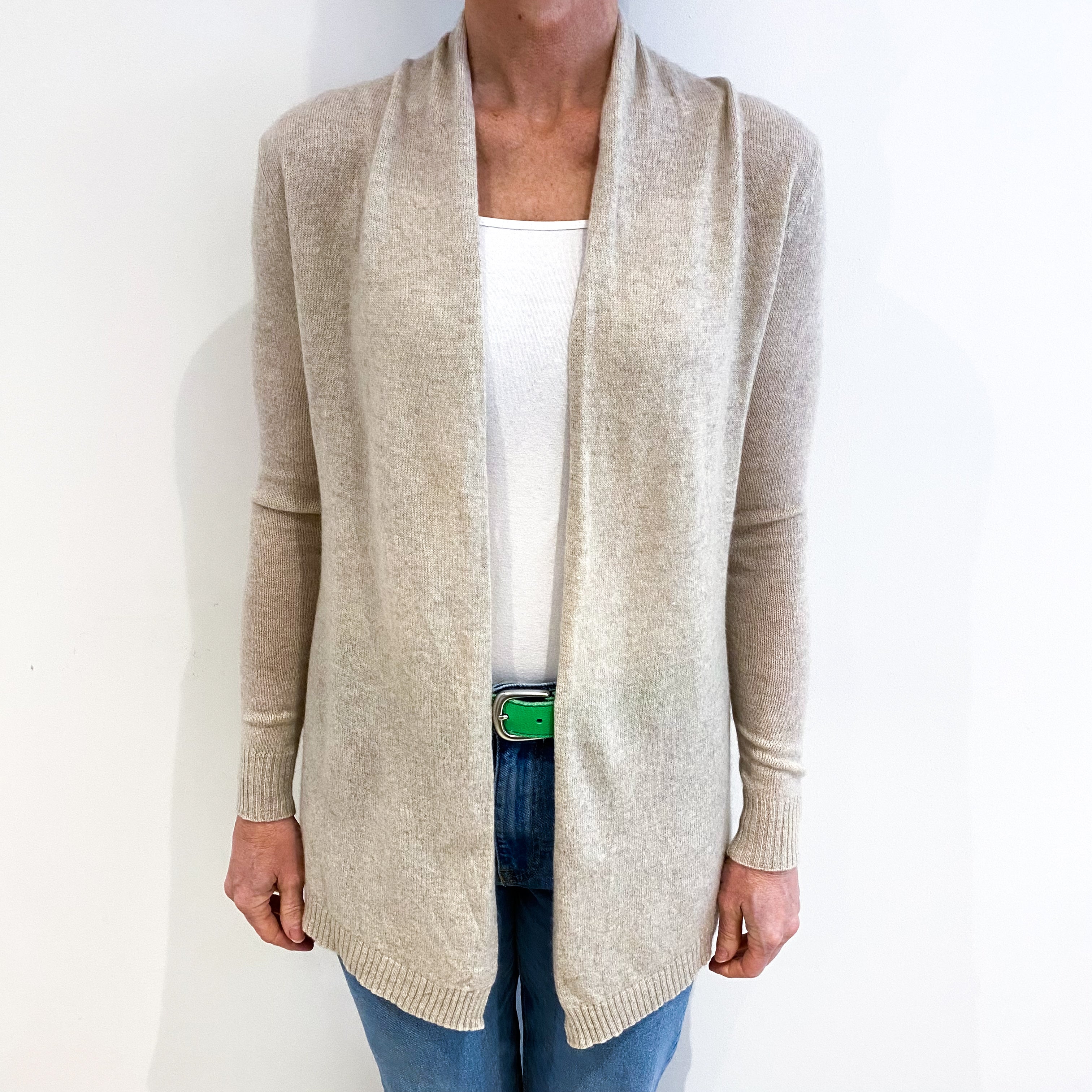 Oatmeal Beige Cashmere Edge to Edge Cardigan Small