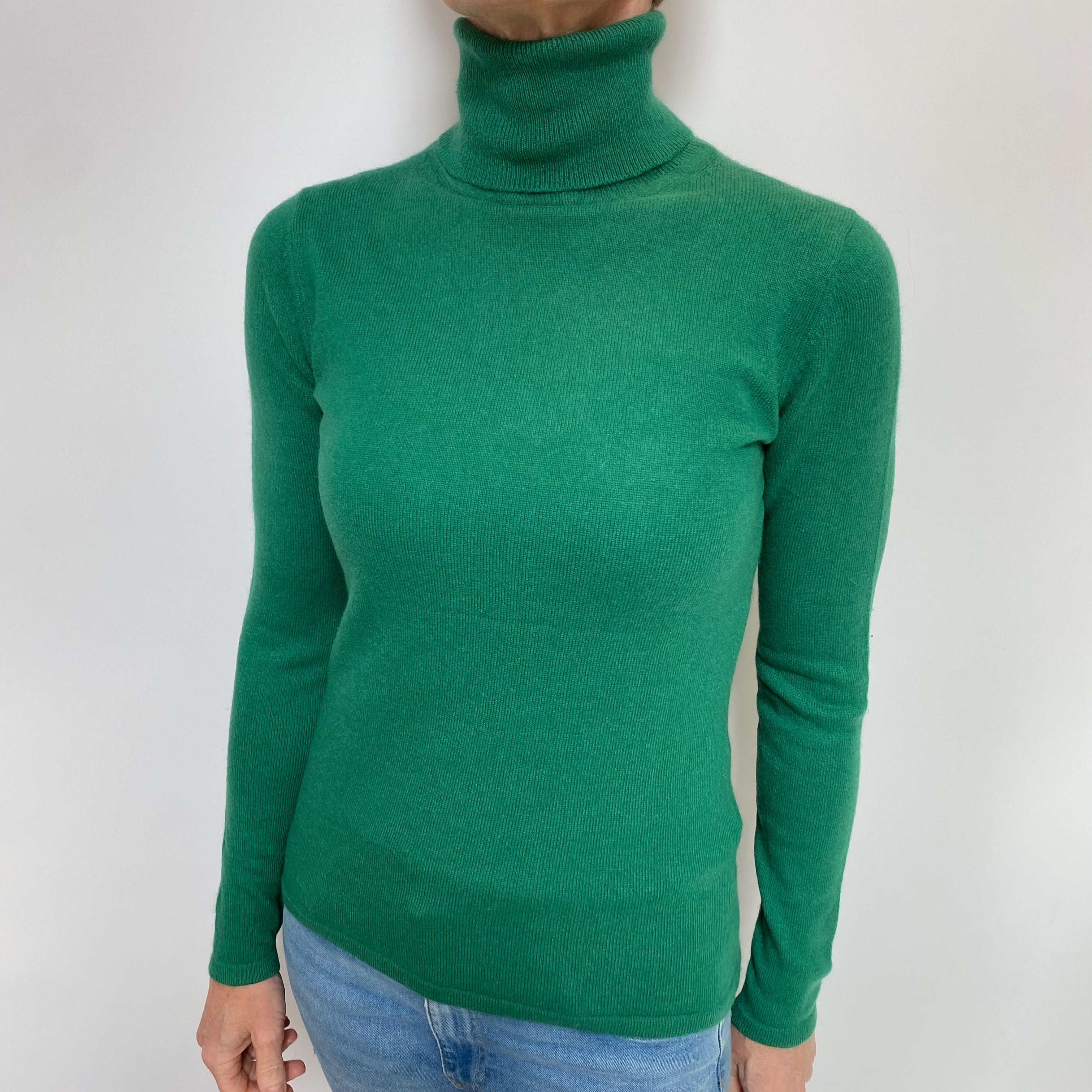 Emerald Green Cashmere Polo Neck Jumper Small