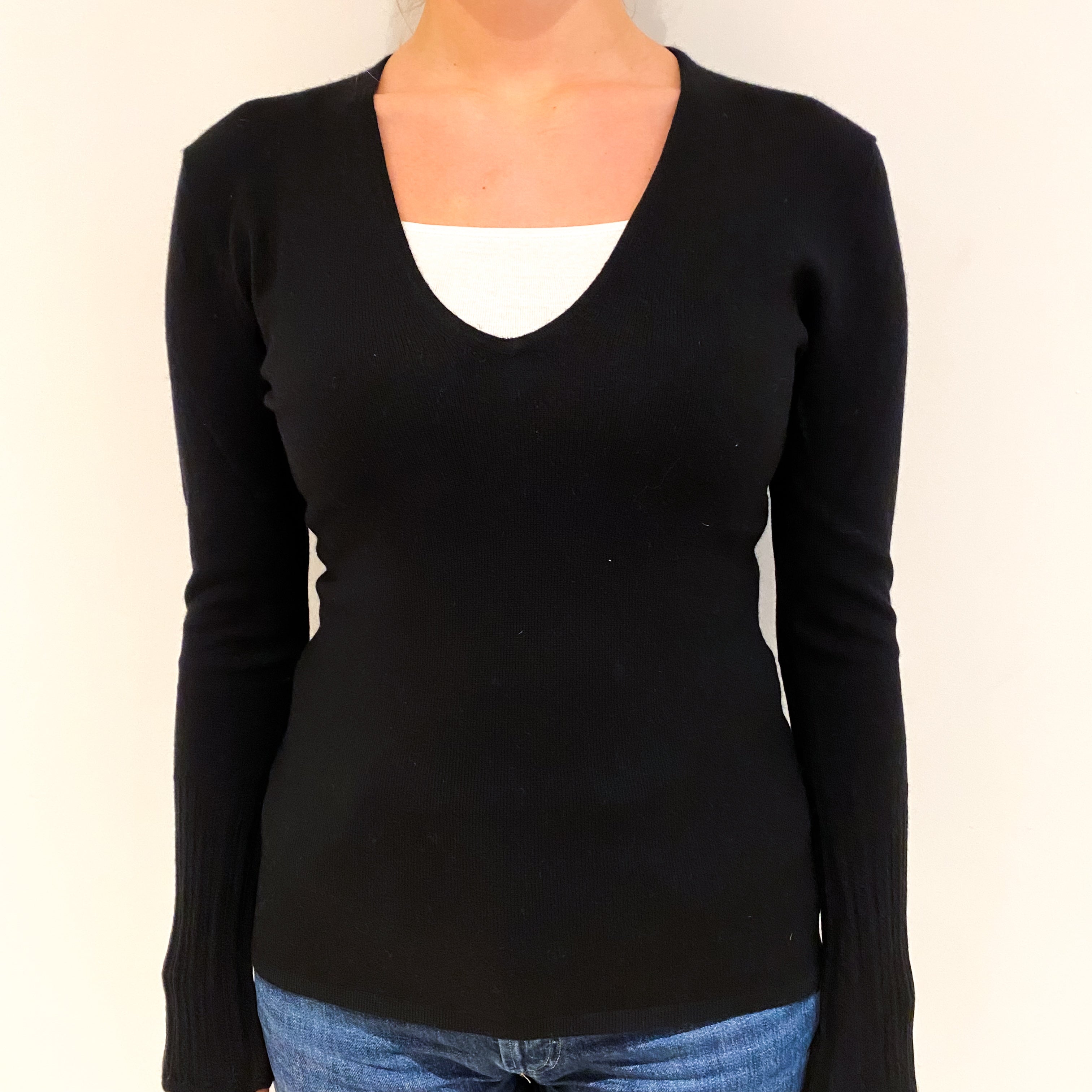 Black Cashmere V-Neck Jumper Small