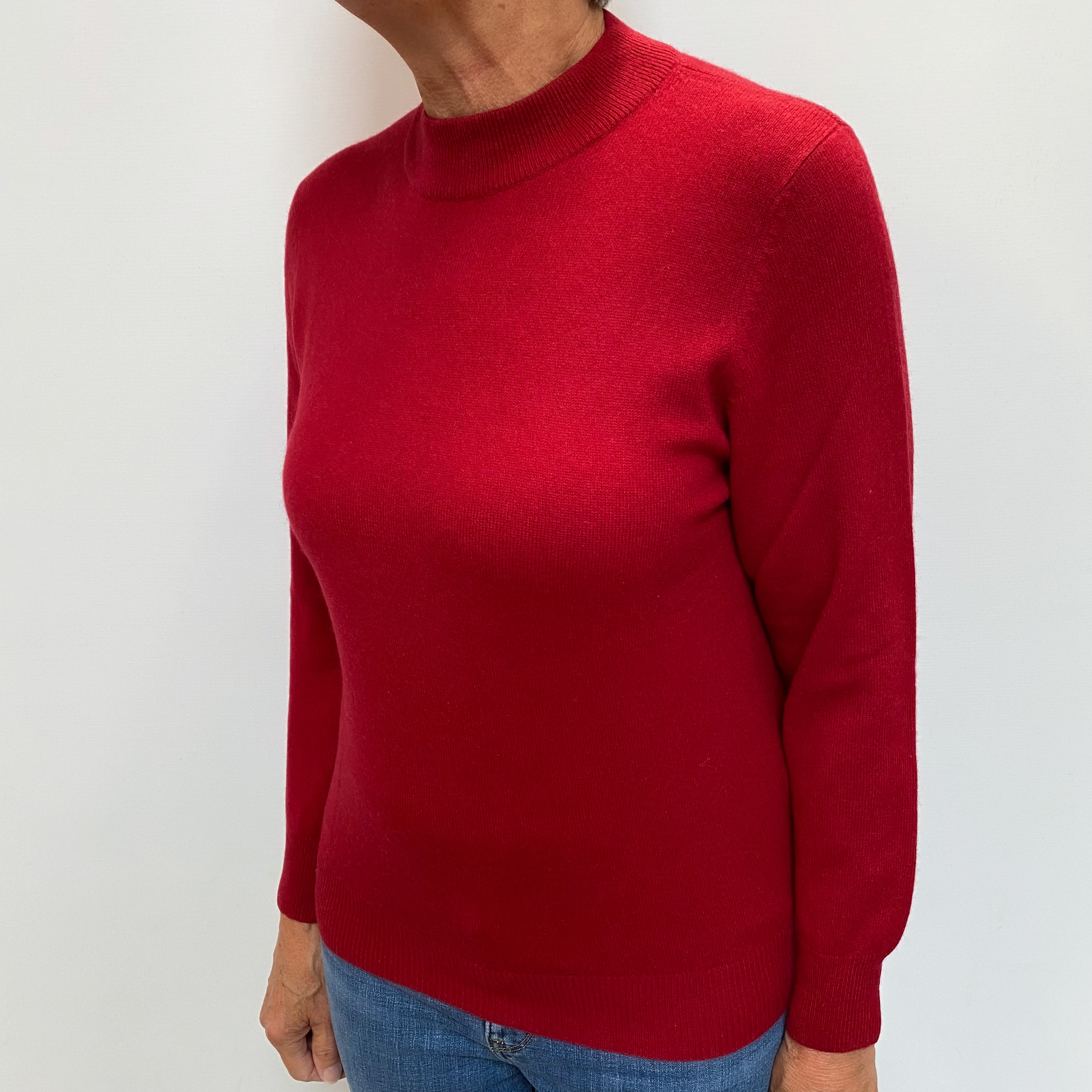 Crimson Red Cashmere Turtle Neck Jumper Medium