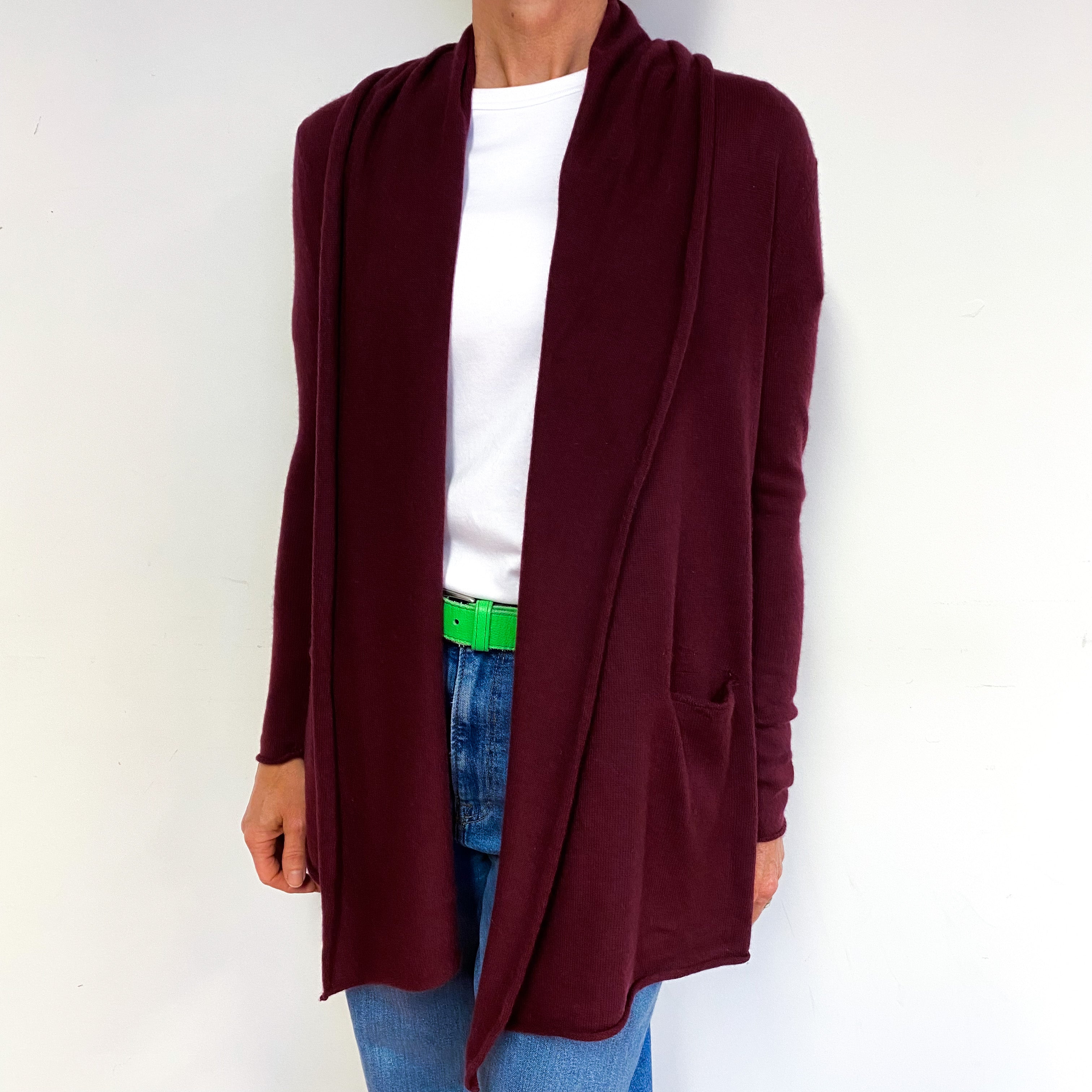 Wine Red Cashmere Edge to Edge Cardigan Medium