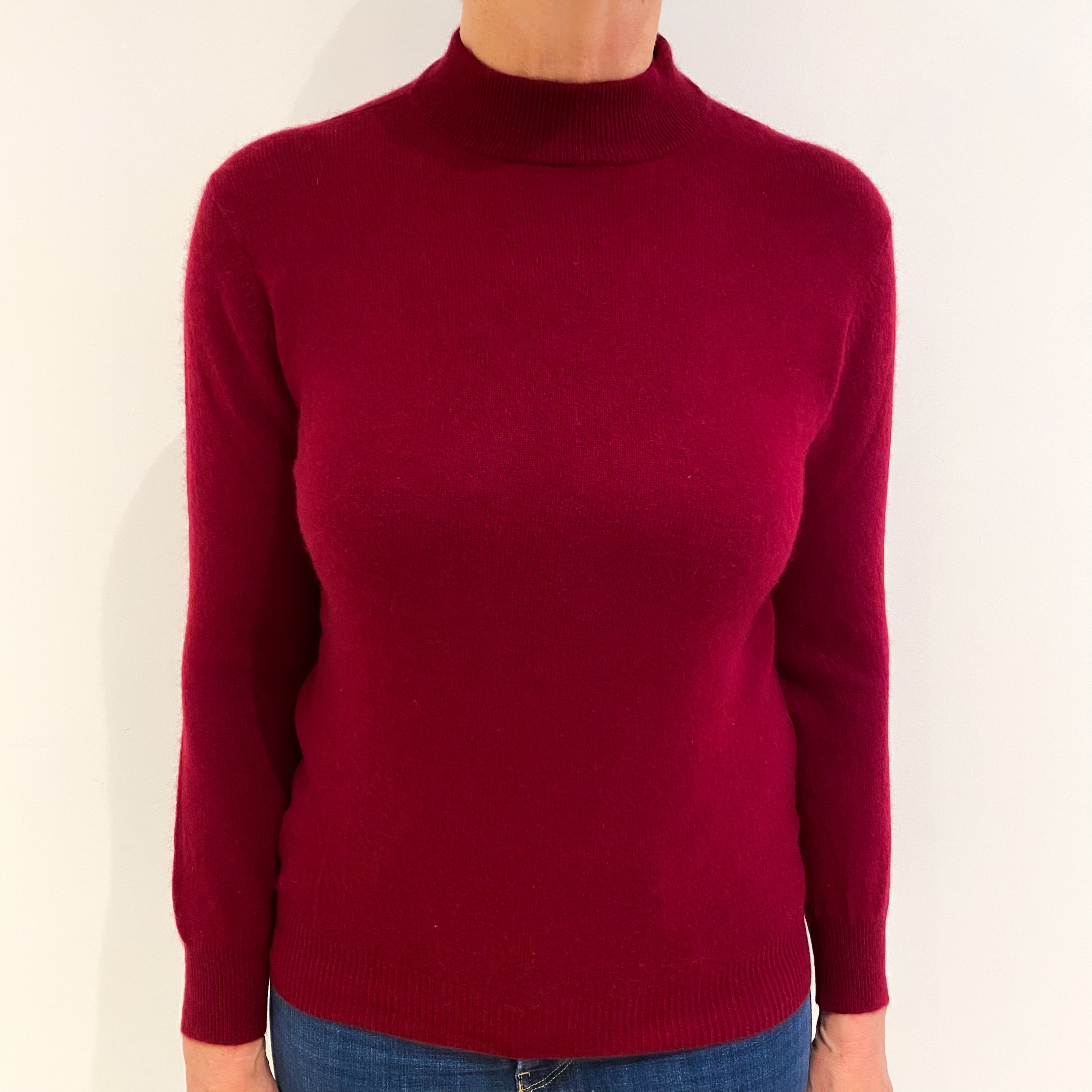 Garnet Red Cashmere Turtle Neck Jumper Medium