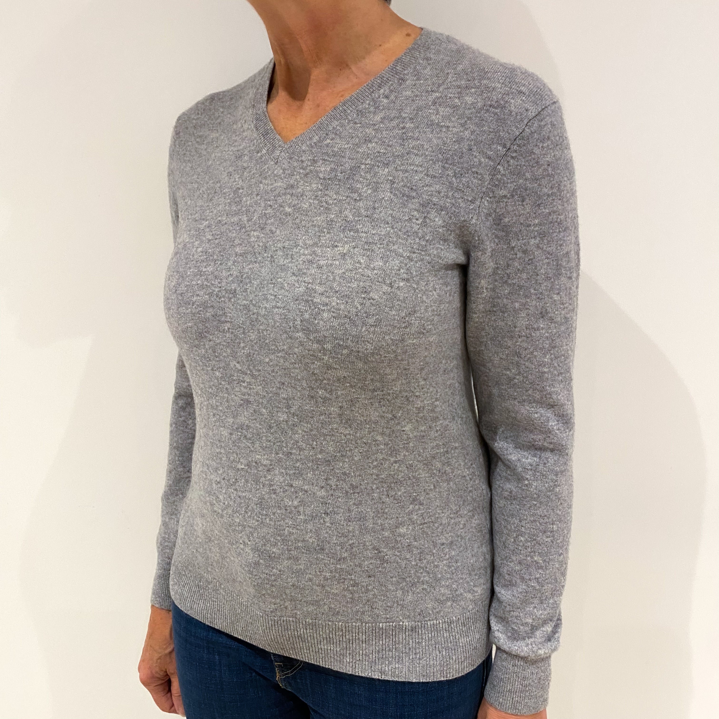 Smoke Grey Cashmere V Neck Jumper Medium