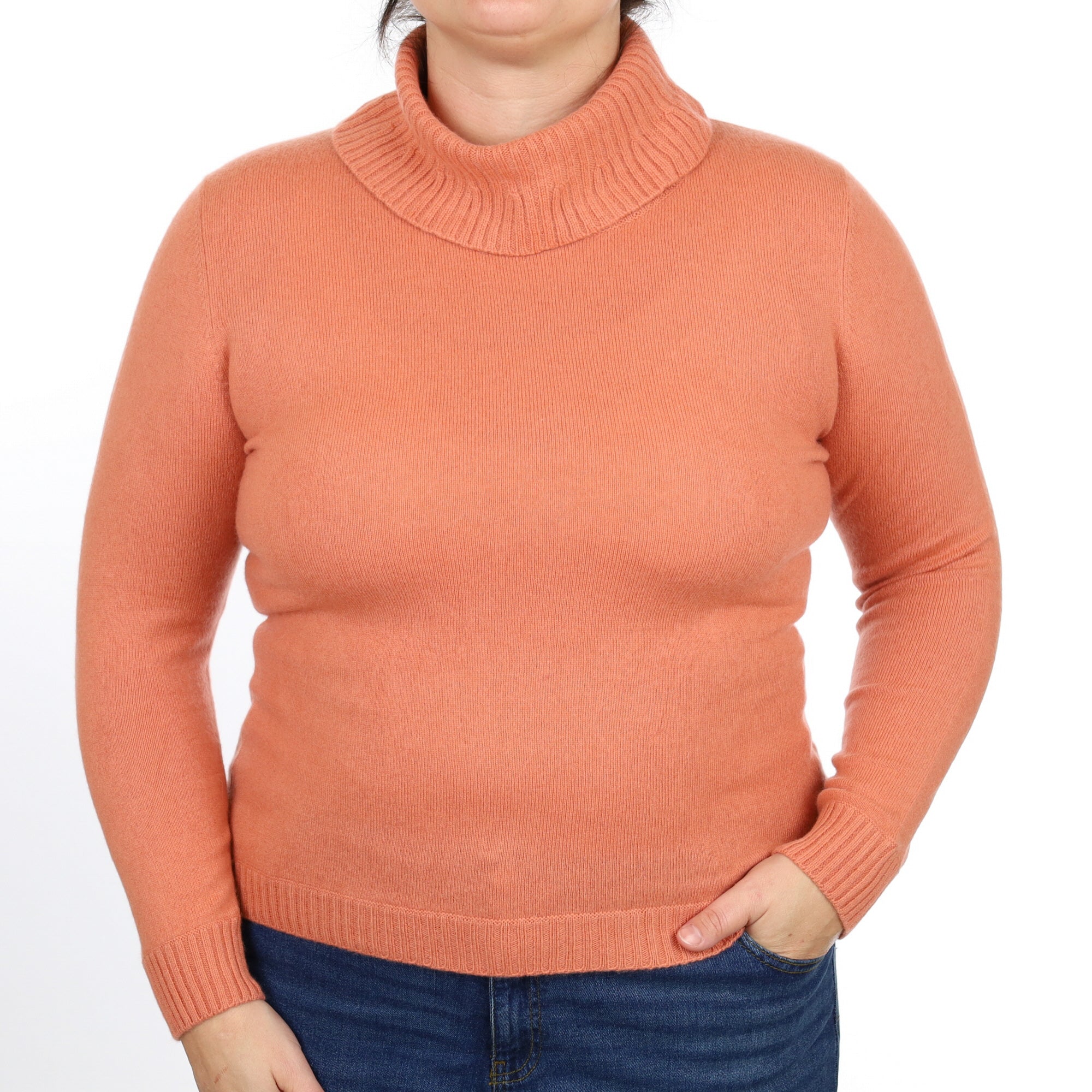 Salmon Pink Cashmere Cowl Neck Jumper Large