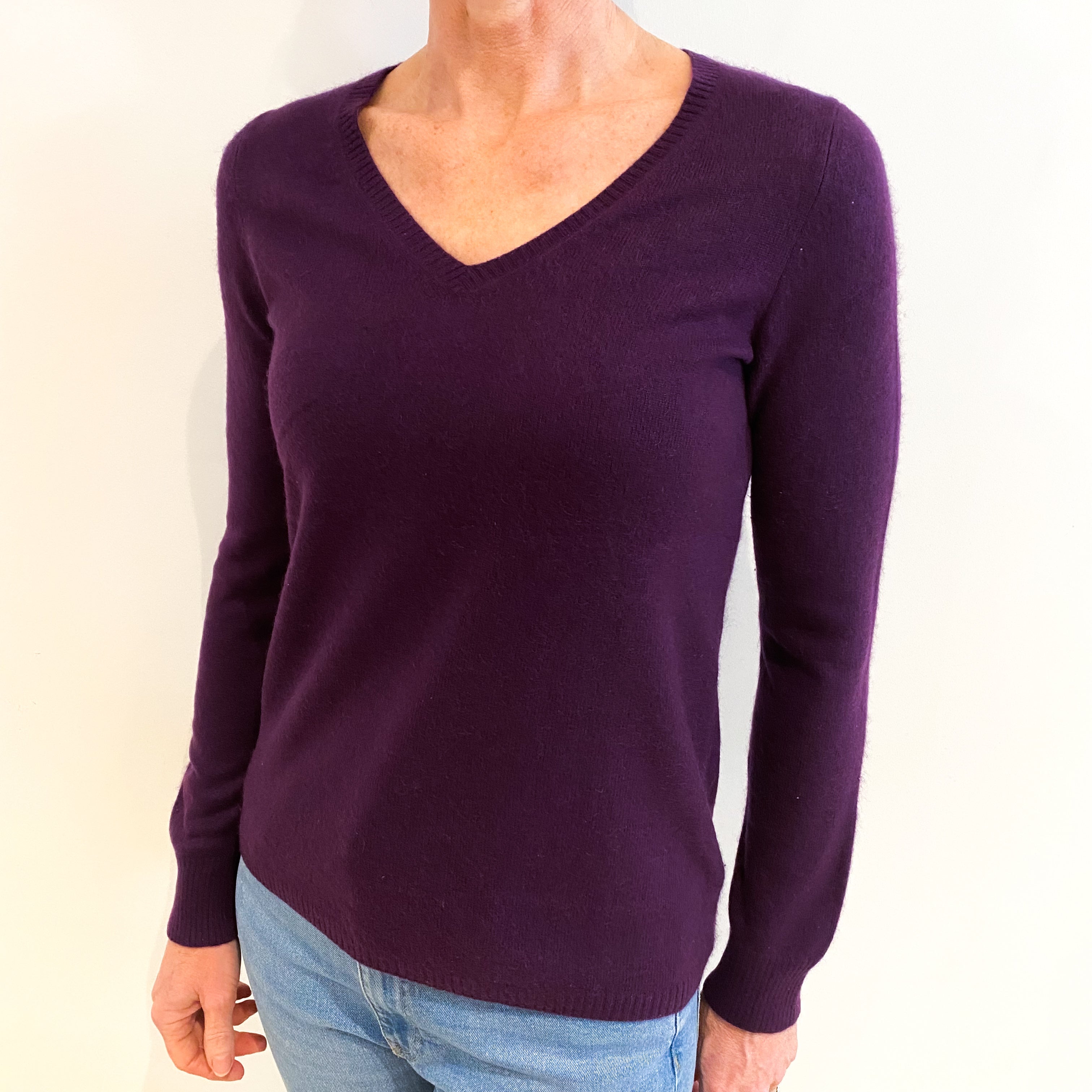 Blueberry Purple Cashmere V Neck Jumper Small