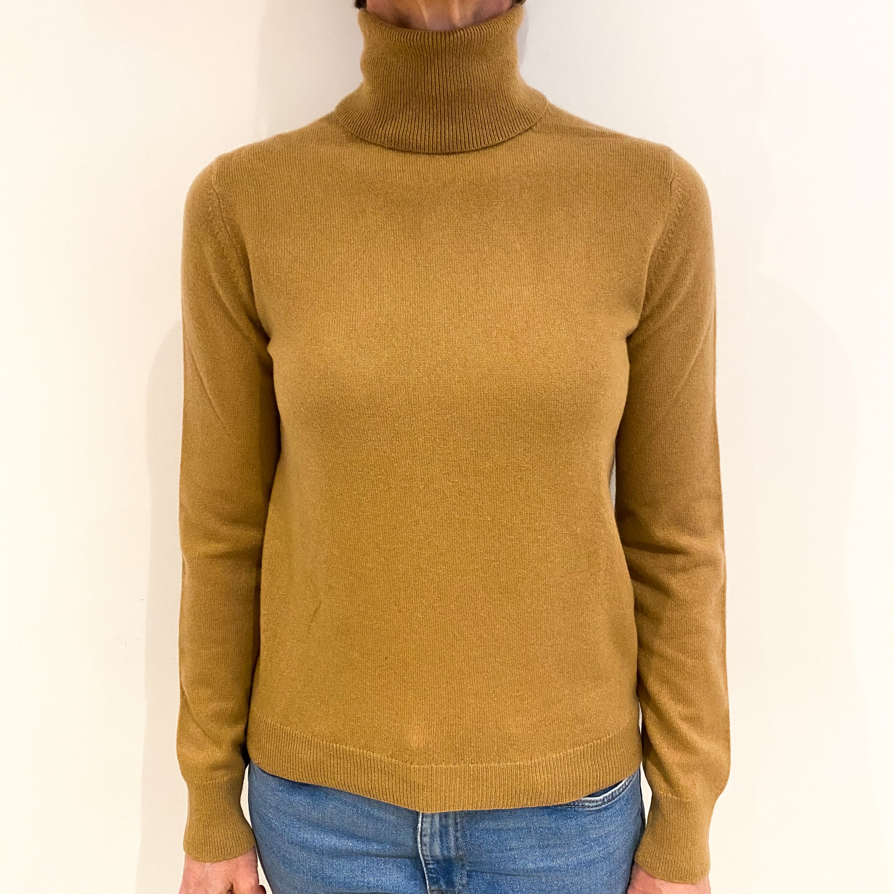 Caramel Brown Cashmere Polo Neck Jumper Small