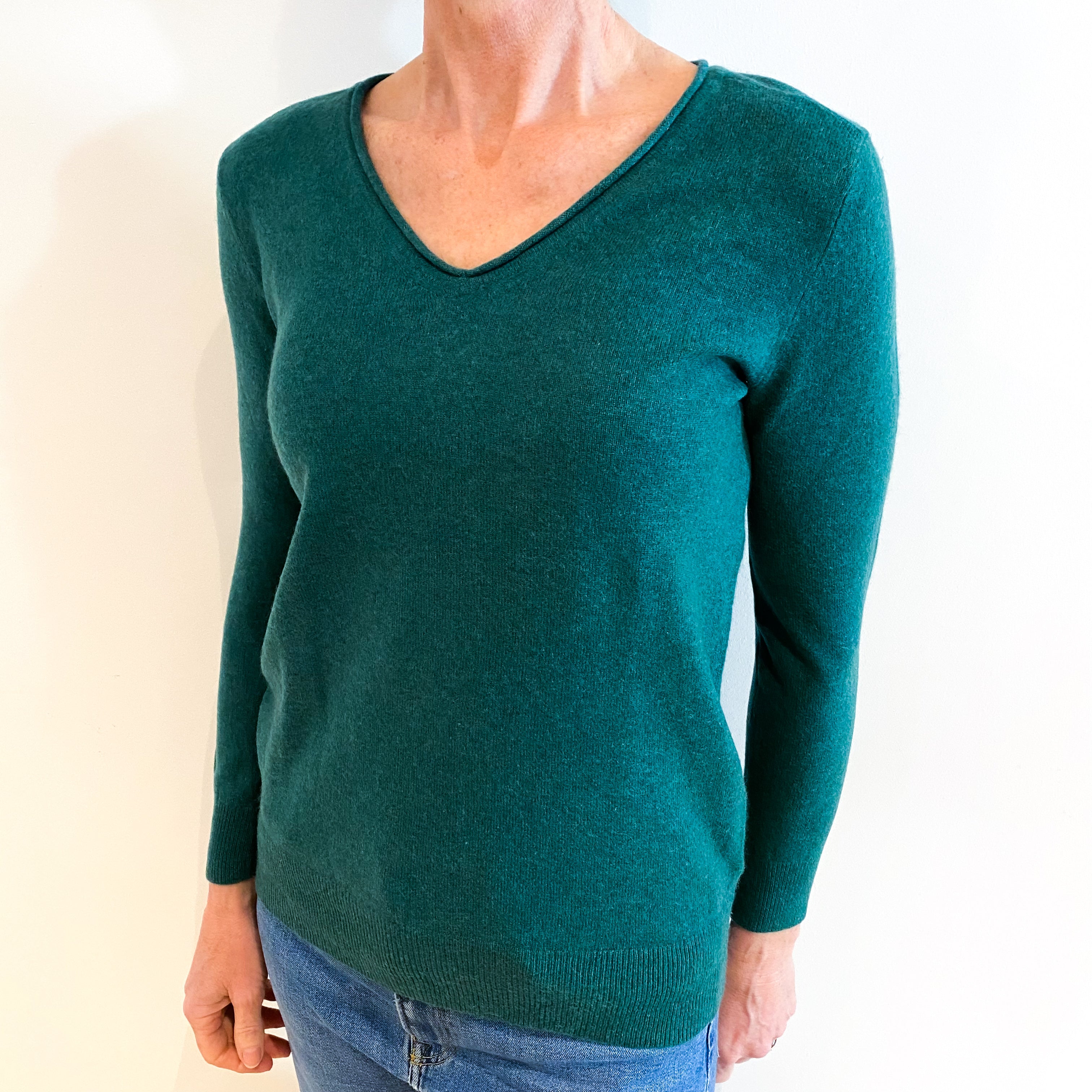 Forest Green Cashmere V Neck Jumper Small