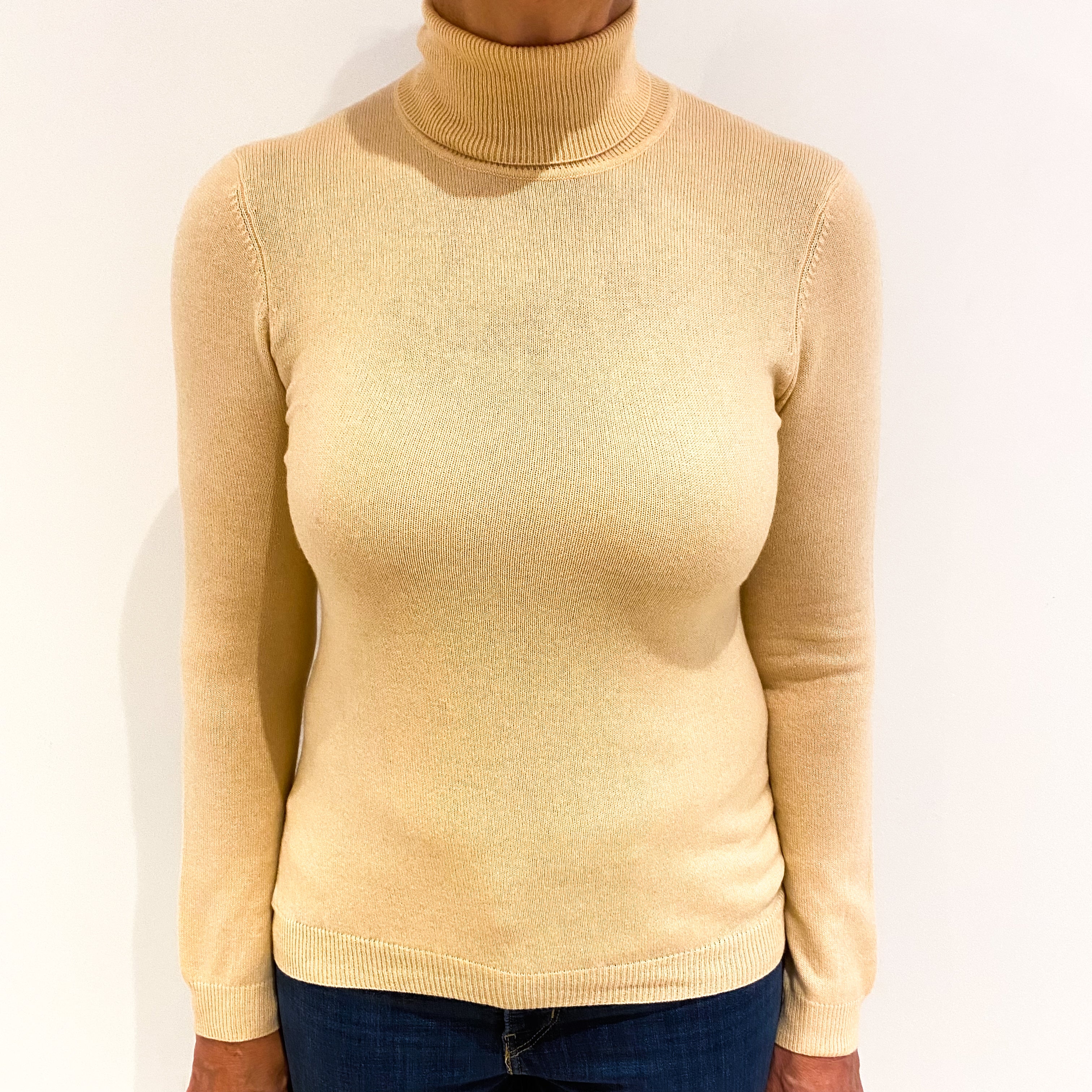 Palest Apricot Cashmere Polo Neck Jumper Medium