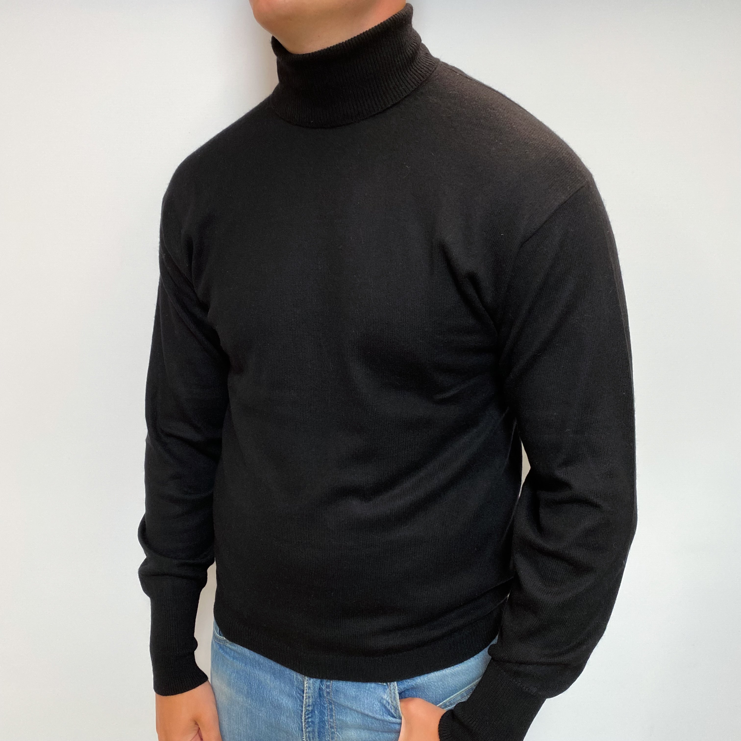 Men's Black Cashmere Polo Neck Jumper XL