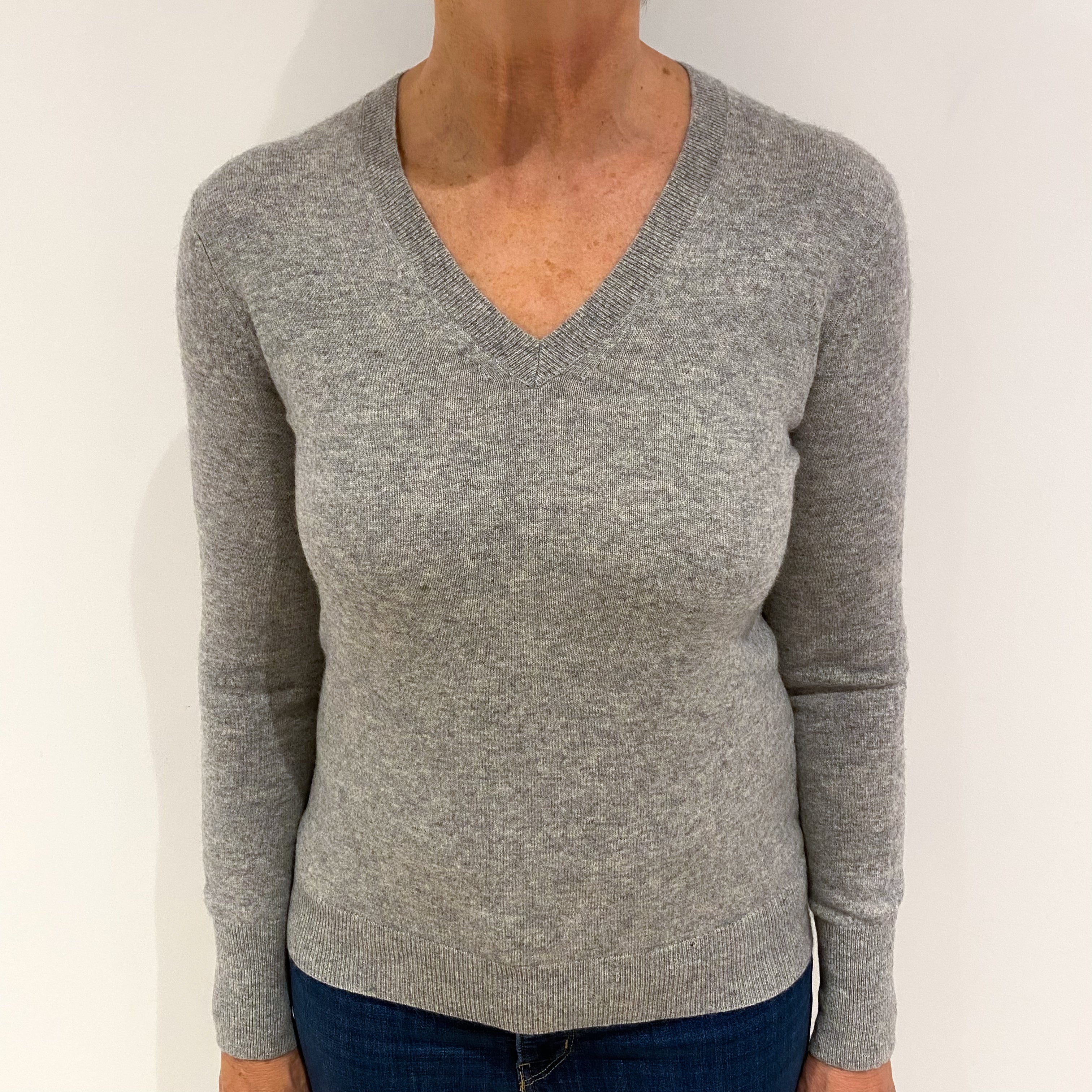 Smoke Grey Cashmere V Neck Jumper Medium