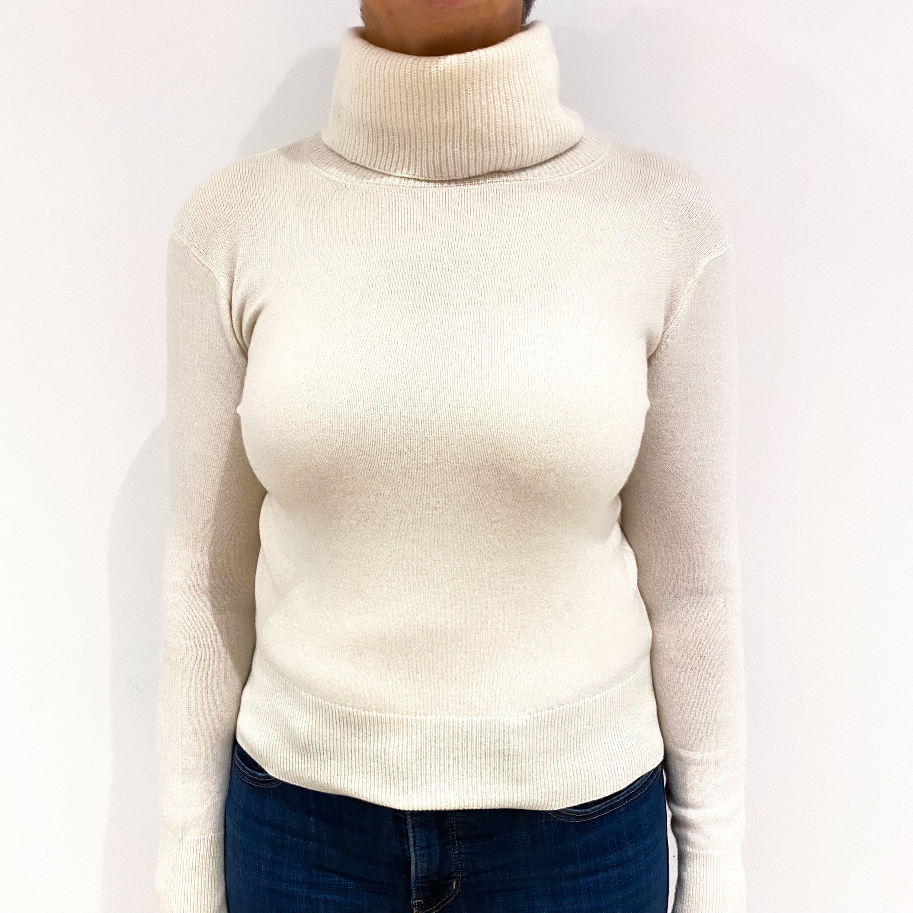 Winter White Cashmere Loose Polo Neck Jumper Medium